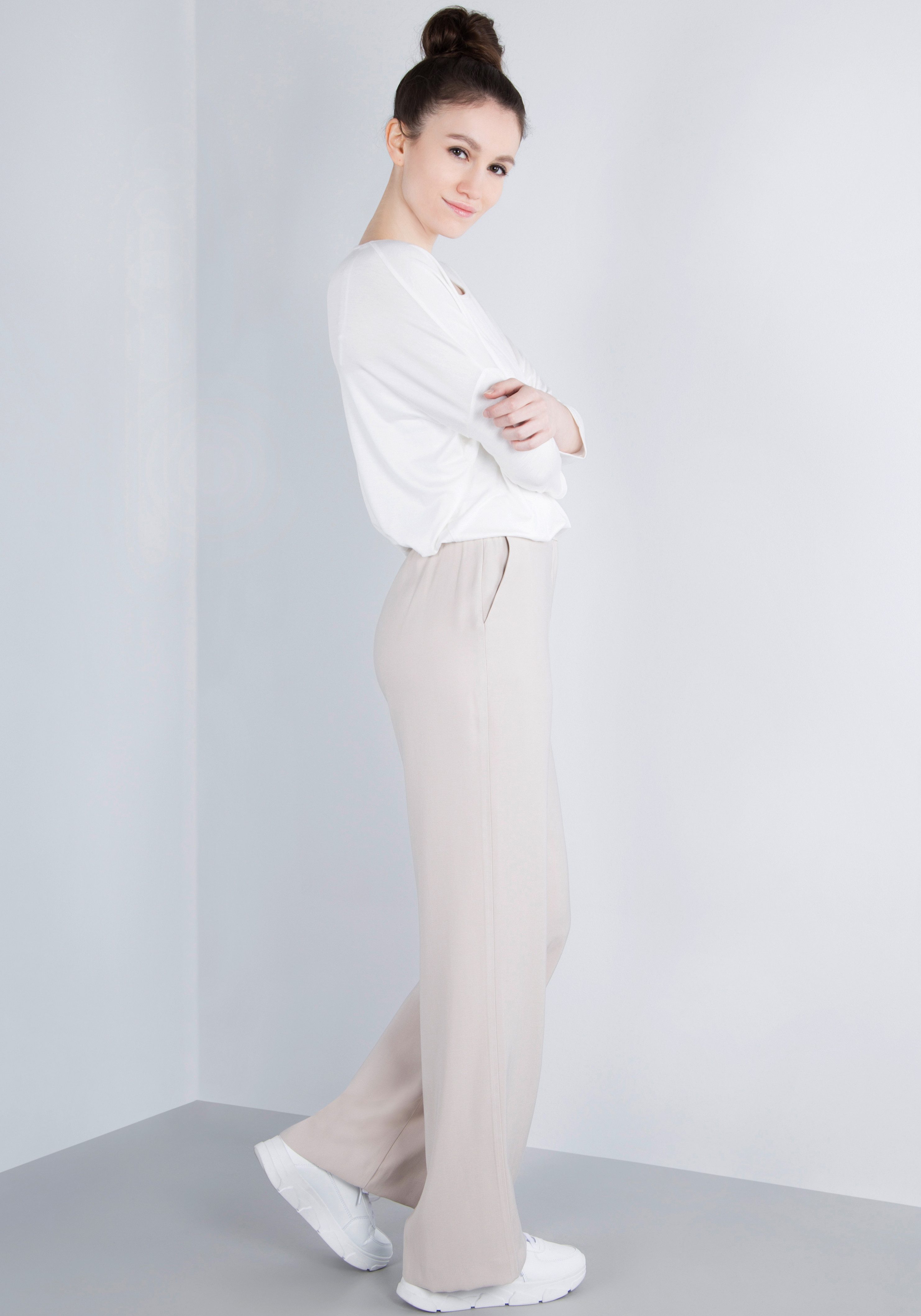 IMPERIAL Bandplooibroek Casual wijde broek met elastische tailleband aan de achterkant