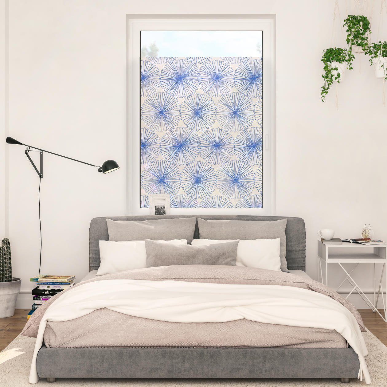 LICHTBLICK Raamfolie zelfklevend, bescherming tegen inkijk, flower wheel - blauw (1 stuk) raamdecoratie maat 100 cm x 100 cm blauw