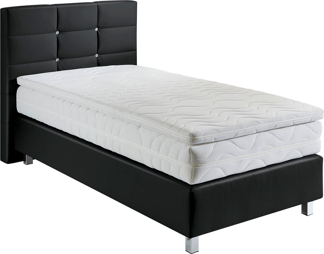 Westfalia Polsterbetten Boxspring met knopen in kristal-look, naar keuze met topmatras boxsprings zwart