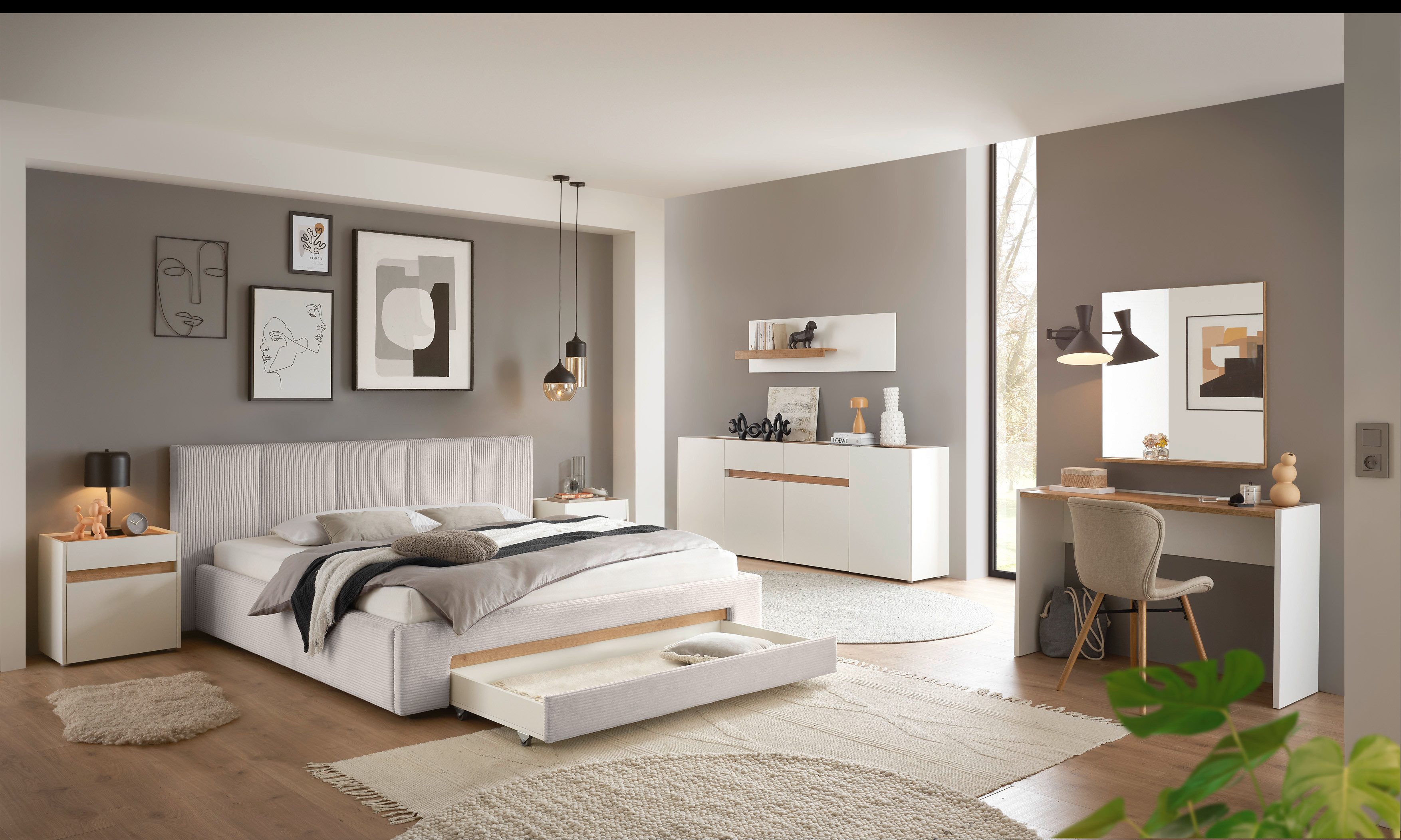 INOSIGN Gestoffeerd bed CiTY/GiRON, bedframe met bedlade, gestoffeerd opbergbed met hondenbed of opberglade, bekleding van corduroy of linnenlook