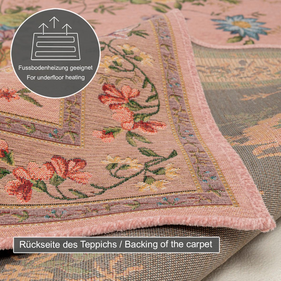 THEKO Vloerkleed Flomi Sagrini Platweefsel, pastelkleuren, bloemendessin