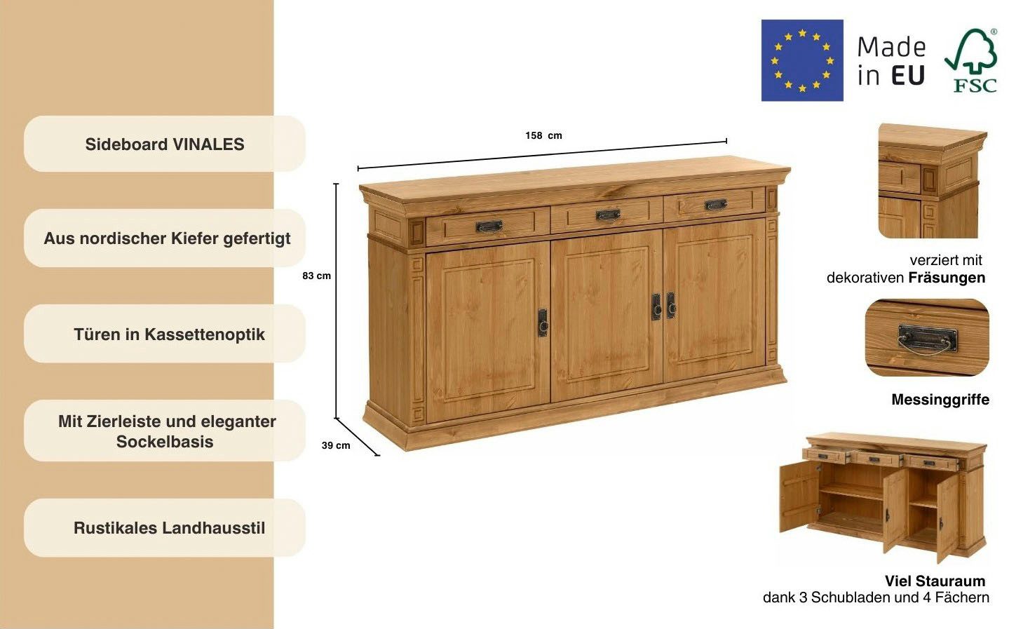 Home affaire Dressoir Vinales Commode, breedte 158 cm