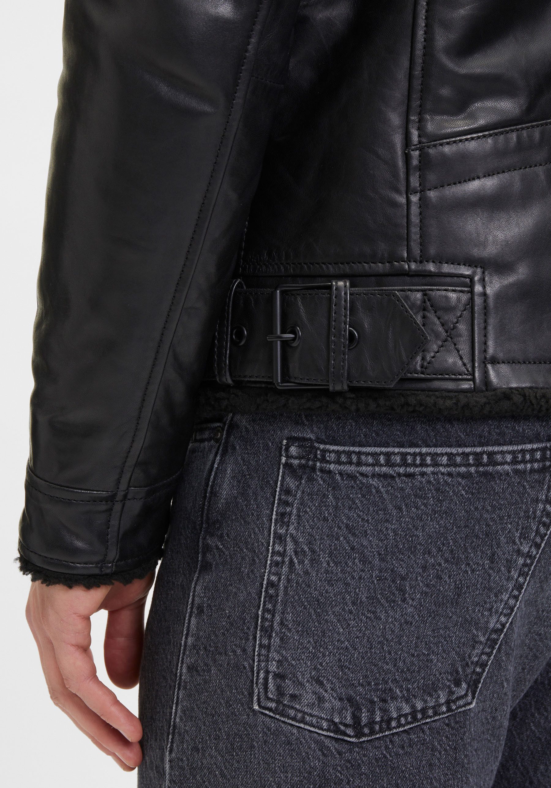 Mauritius Leren jack G2MIdor SF Reverskraag met faux fur, asymmetrische rits