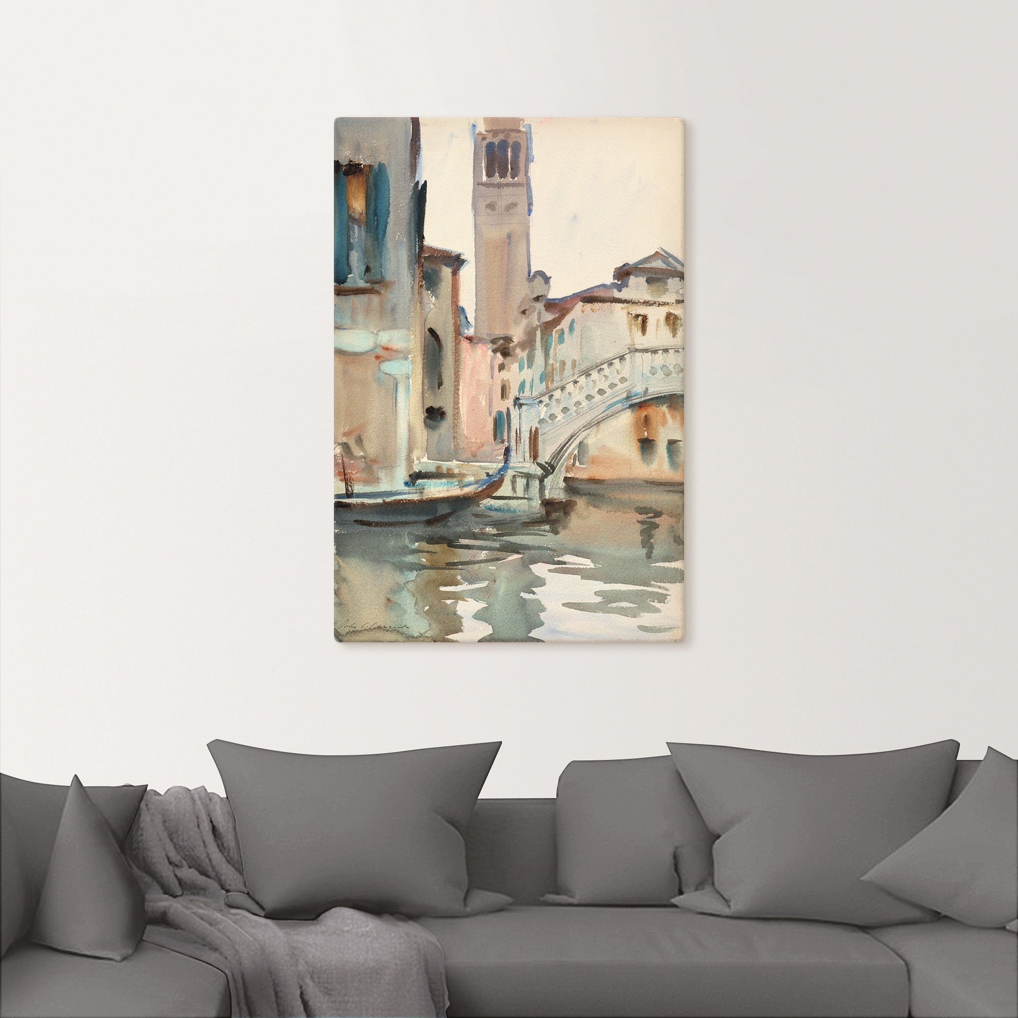 Artland Artprint Een brug en campanile, Venetië. als artprint op linnen, poster in verschillende formaten maten