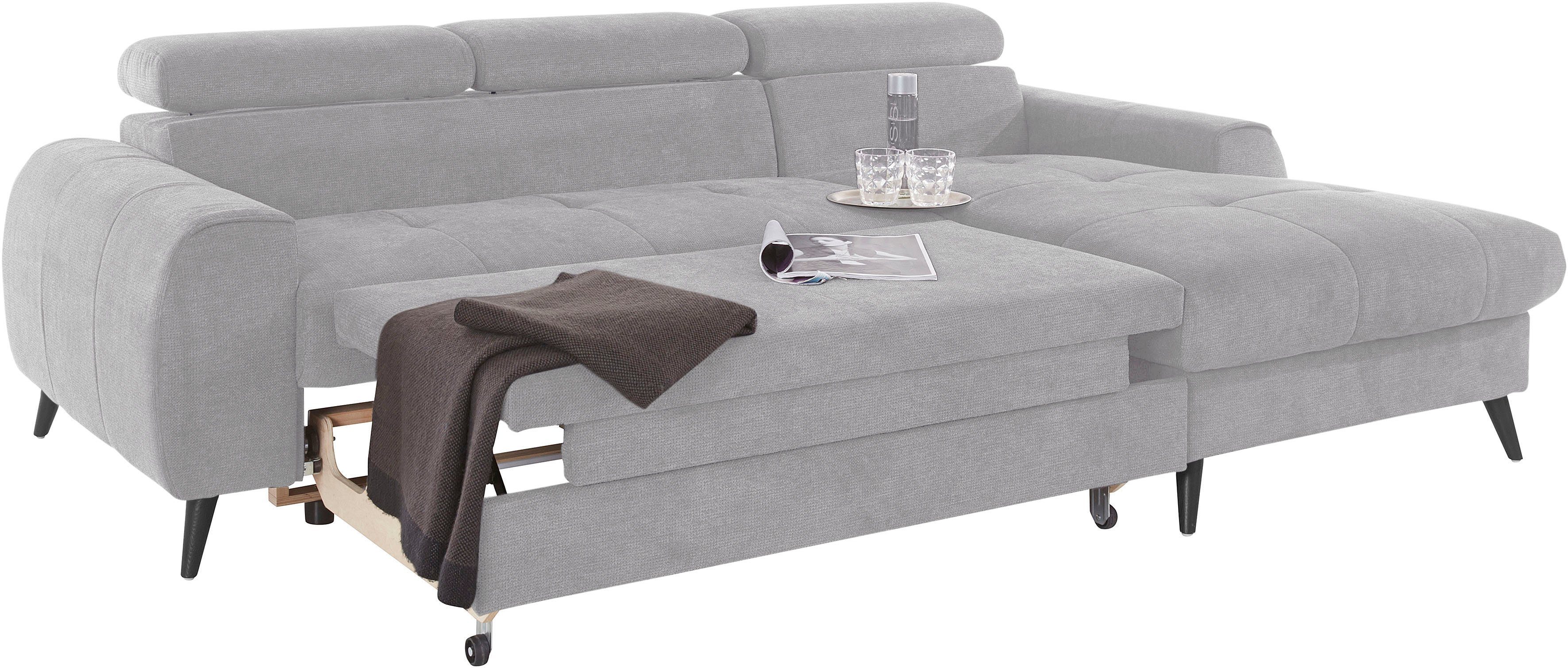COTTA Hoekbank Mia L-Form mit 3 Zierkissen 3-delige kussenset, récamier, naar keuze met of zonder rgb-verlichting