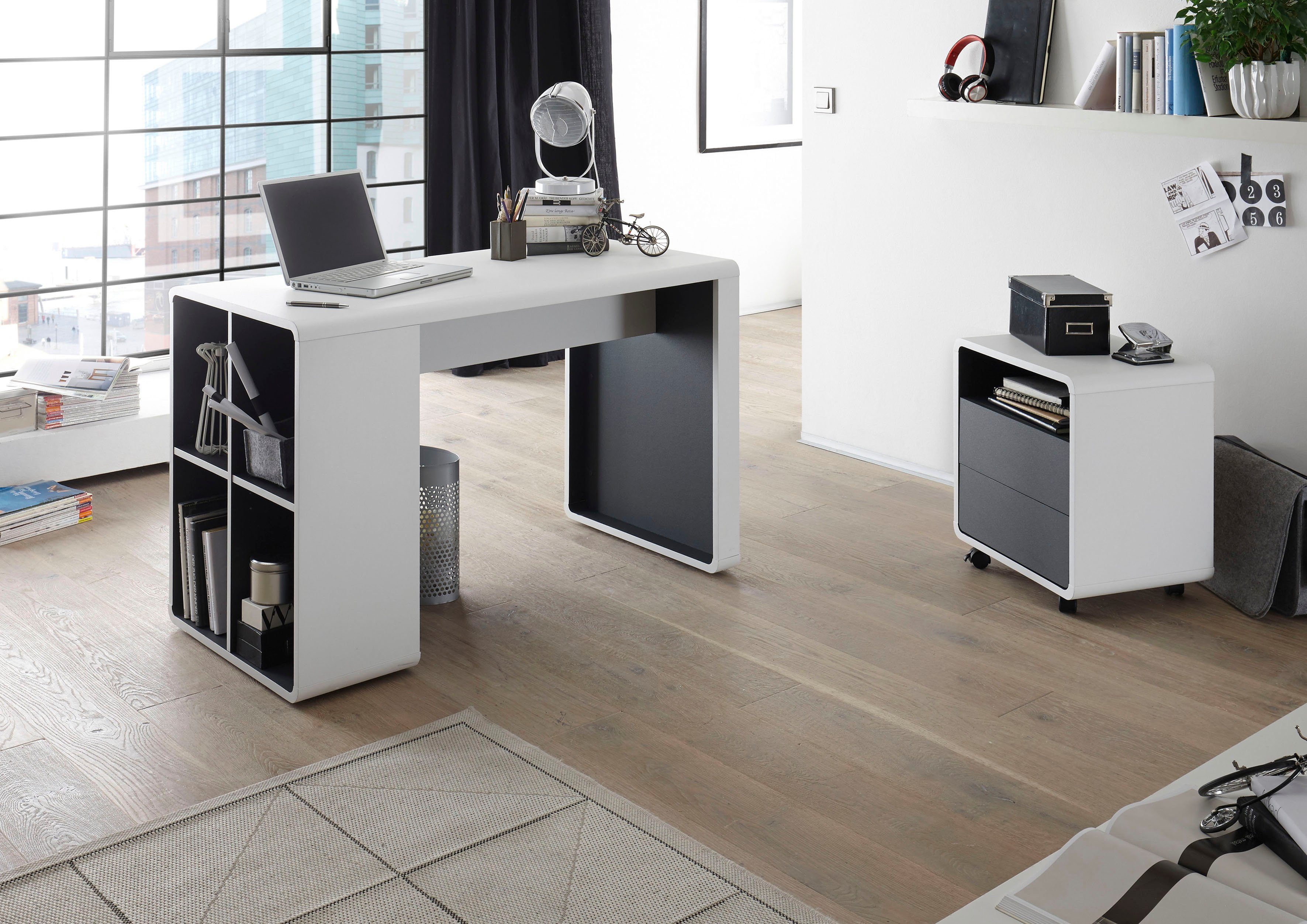 MCA furniture Kastje op wieltjes Tadeo matwit, details in mat grijs