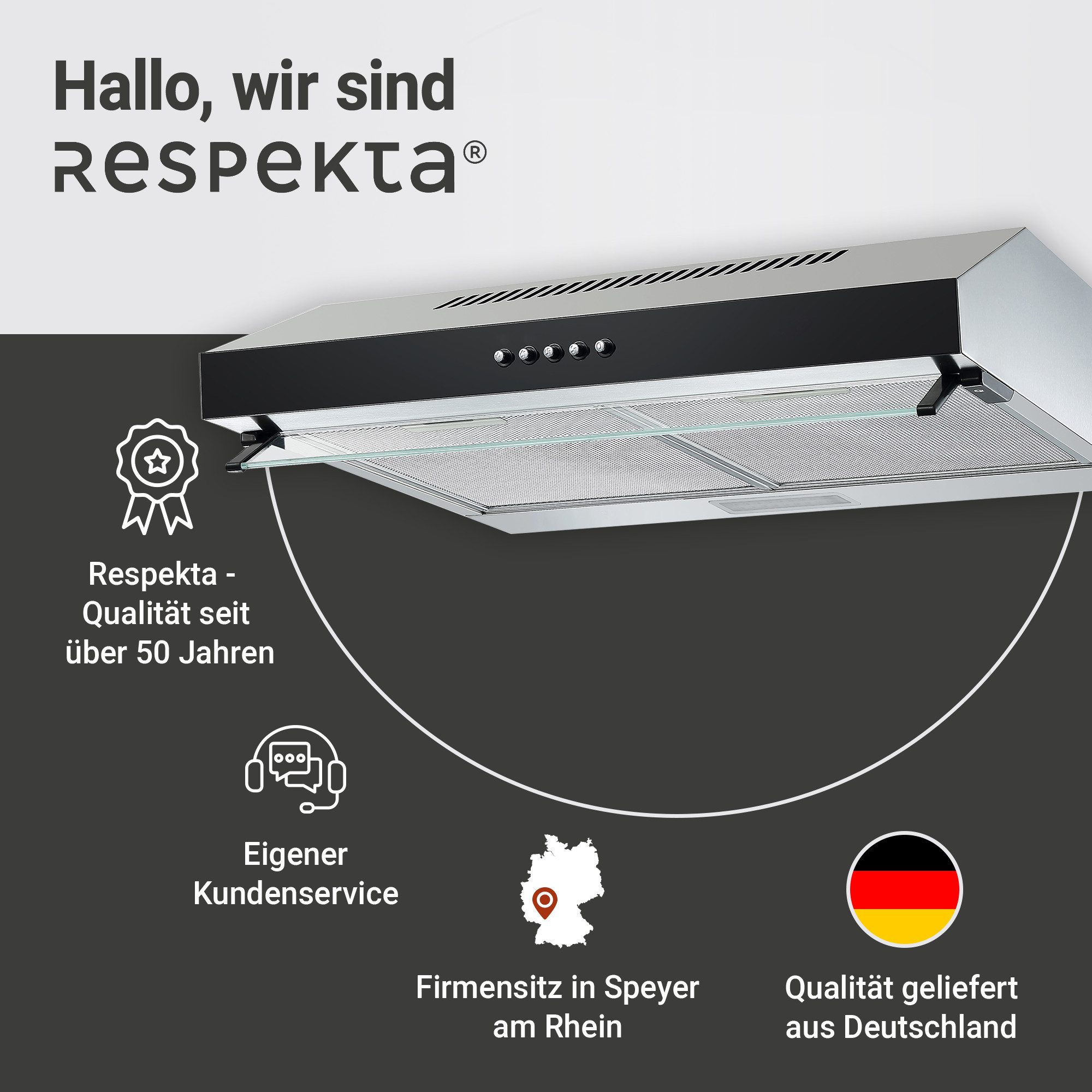 RESPEKTA Onderbouwkap CH 16060 SGB 60 cm, 3 vermogensniveaus, led-verlichting, geschikt voor afzuiging en recirculatie