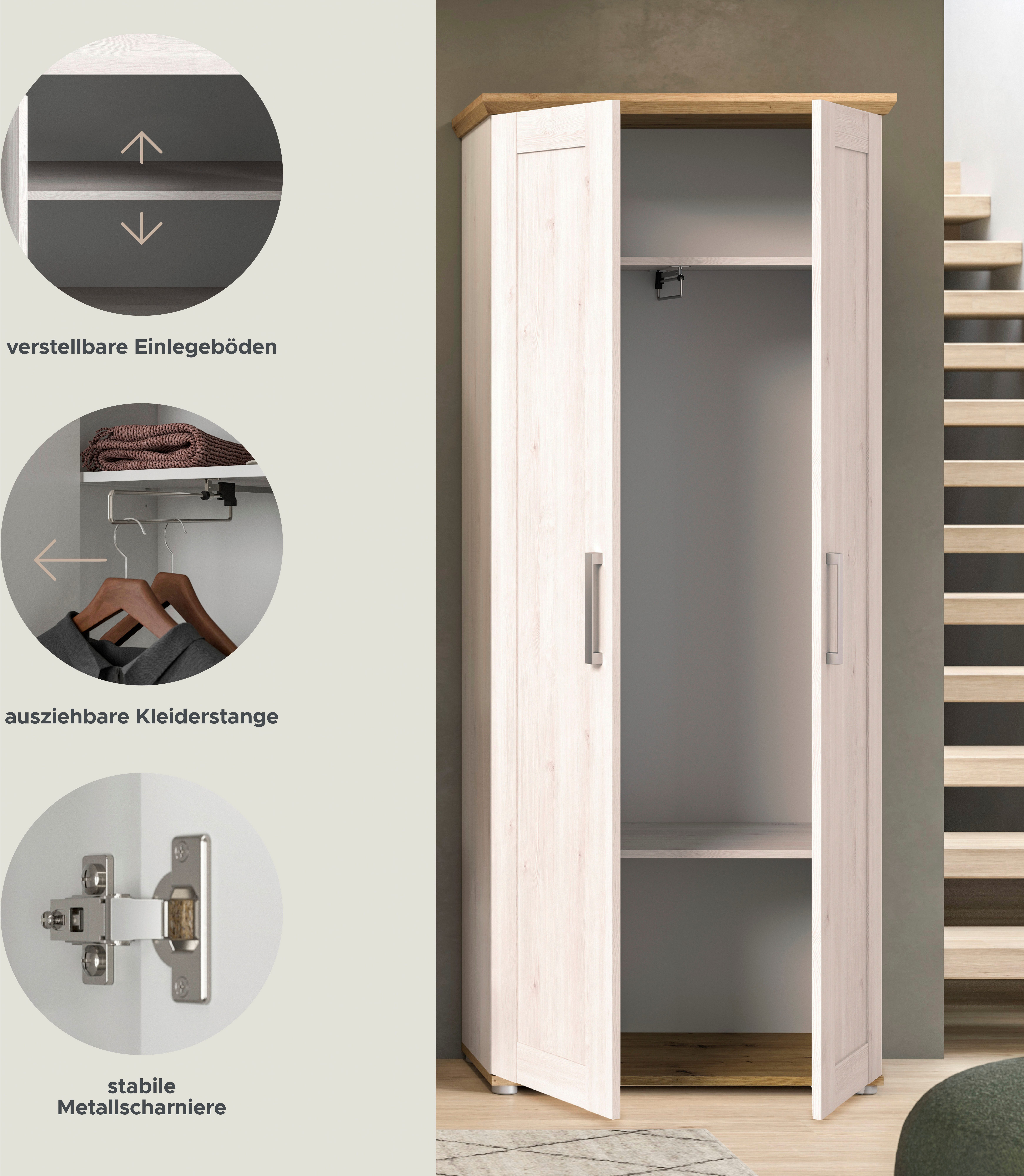 Home affaire Kledingkast Cosenza, Hoogte 196 cm, 2 Deuren, 2 Planken, 1 Kledingstang
