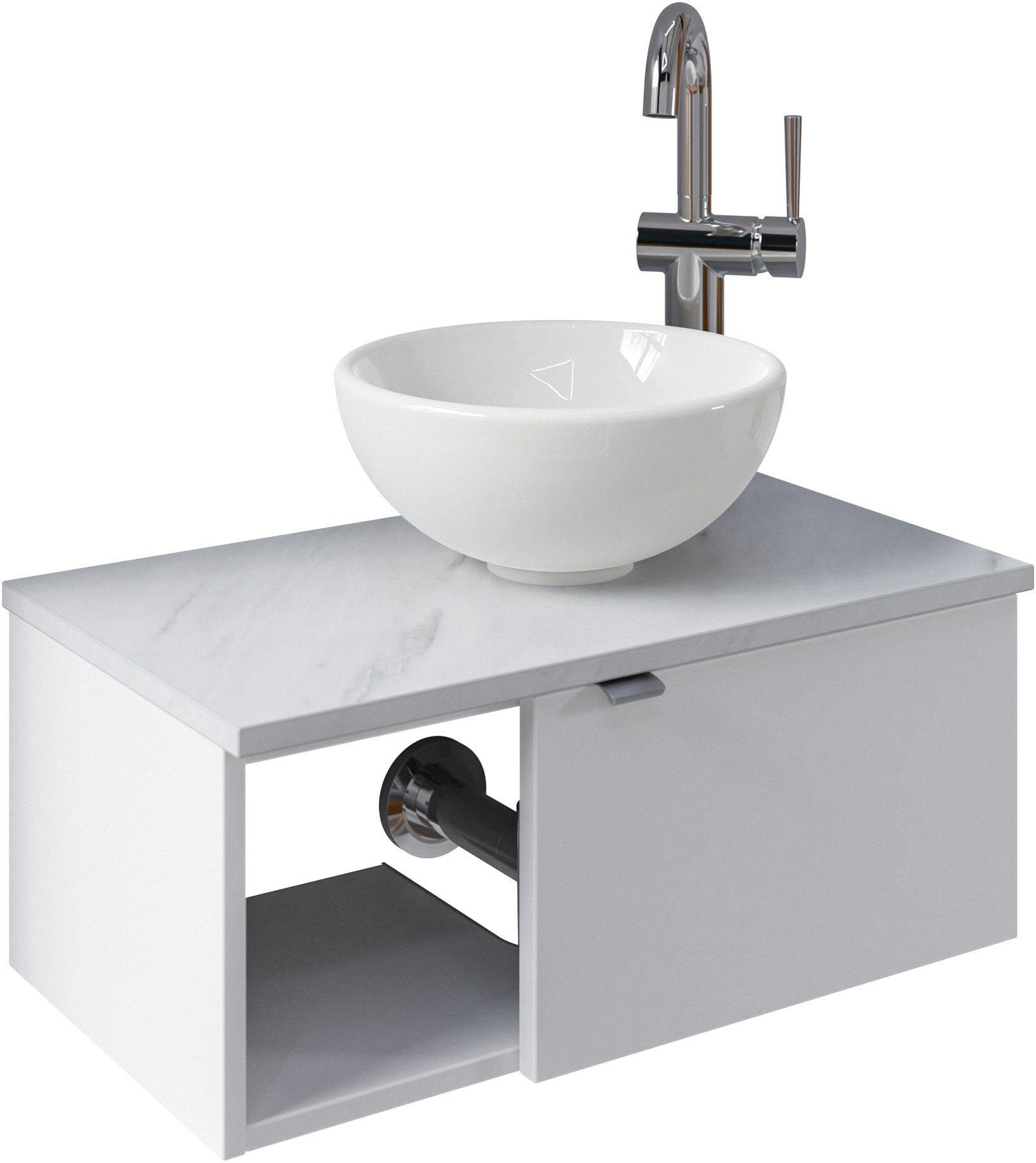Saphir Wastafelonderkast Serie 6915 wastafel met onderkast voor gastenbadkamer, tweede toilet (3-delig)