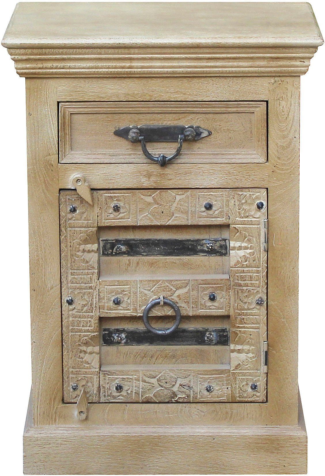 SIT Kast Daipur met luxueus houtsnijwerk dressoirs maat 50 cm x 72 cm x 35 cm beige