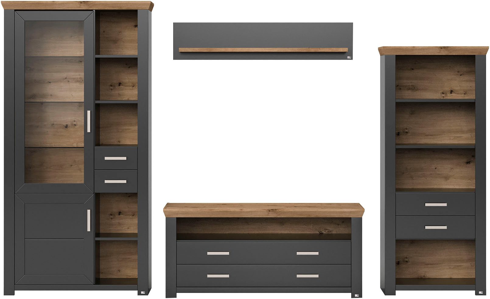 set one by Musterring Wandmeubel York Combinatie met 4 delen, in 3 kleurvarianten, totale breedte 340 cm (4-delig)
