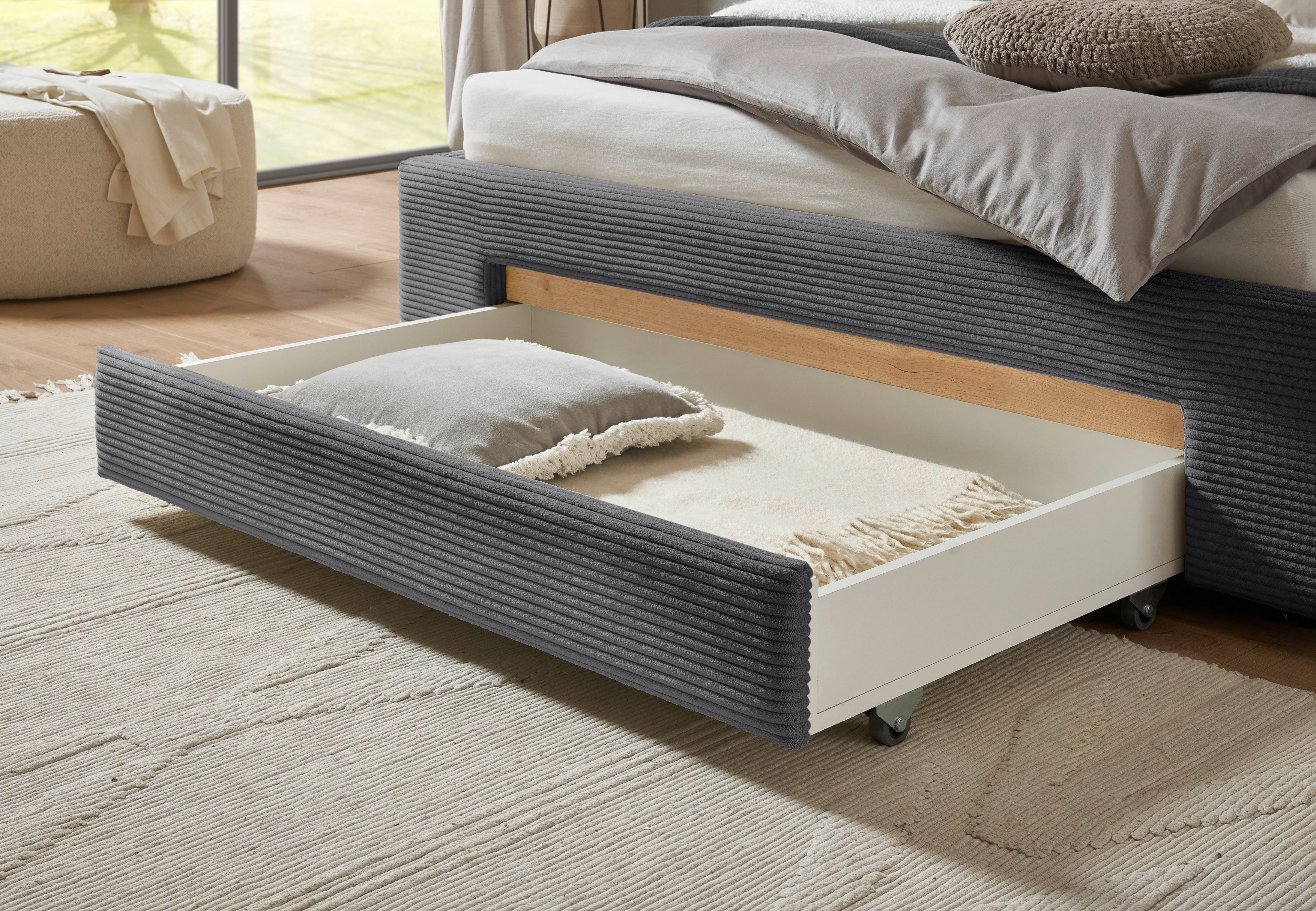 INOSIGN Gestoffeerd bed CiTY/GiRON, bedframe met bedlade, gestoffeerd opbergbed met hondenbed of opberglade, bekleding van corduroy of linnenlook