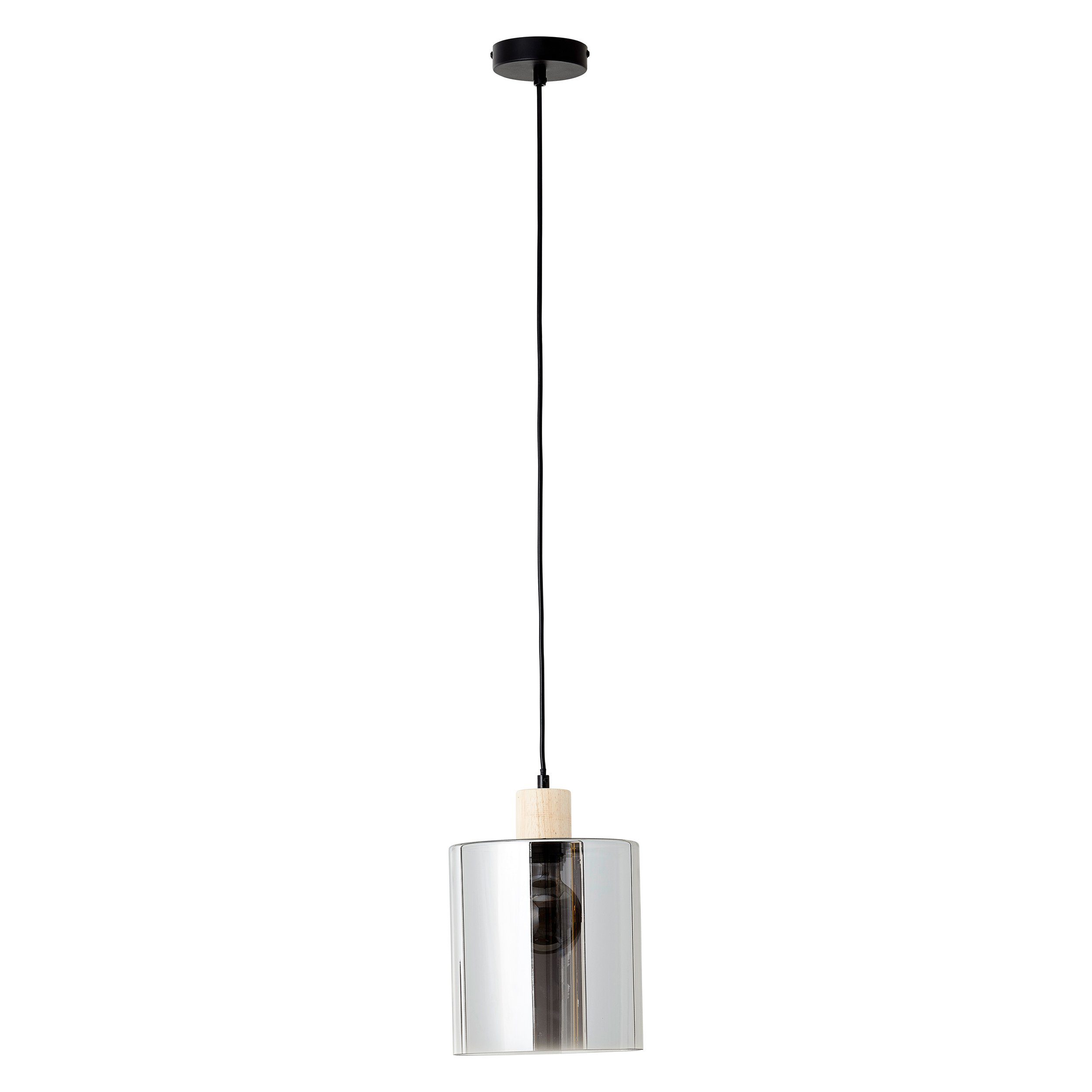 Brilliant Leuchten Hanglamp Weald Hoogte 120 cm, Ø 20 cm, E27, inkortbaar, glas/hout, zwart/rook/hout hanglampen zwart