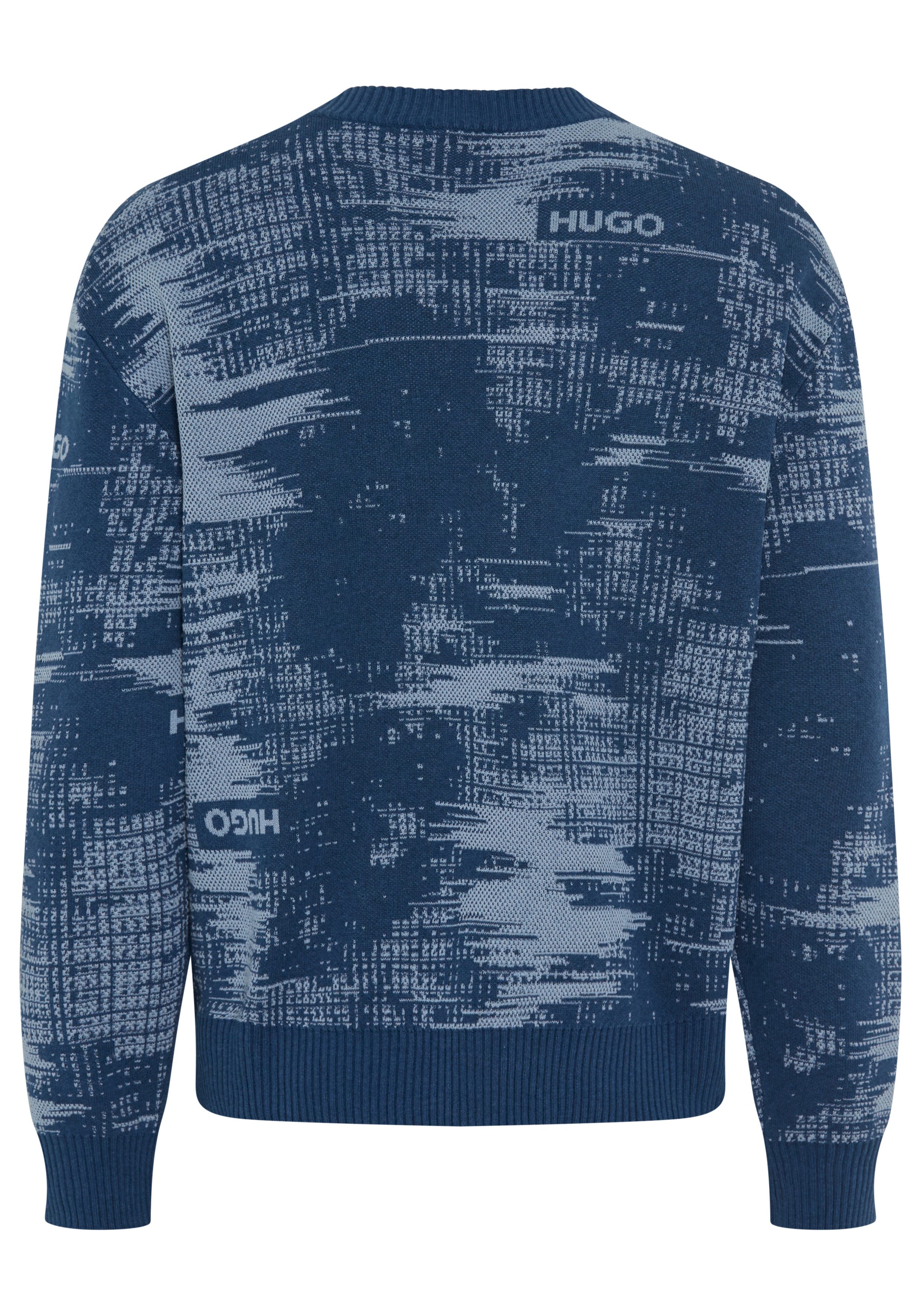 HUGO Blue Jacquardtrui Sorbas Ronde hals, relaxed fit, katoenmix