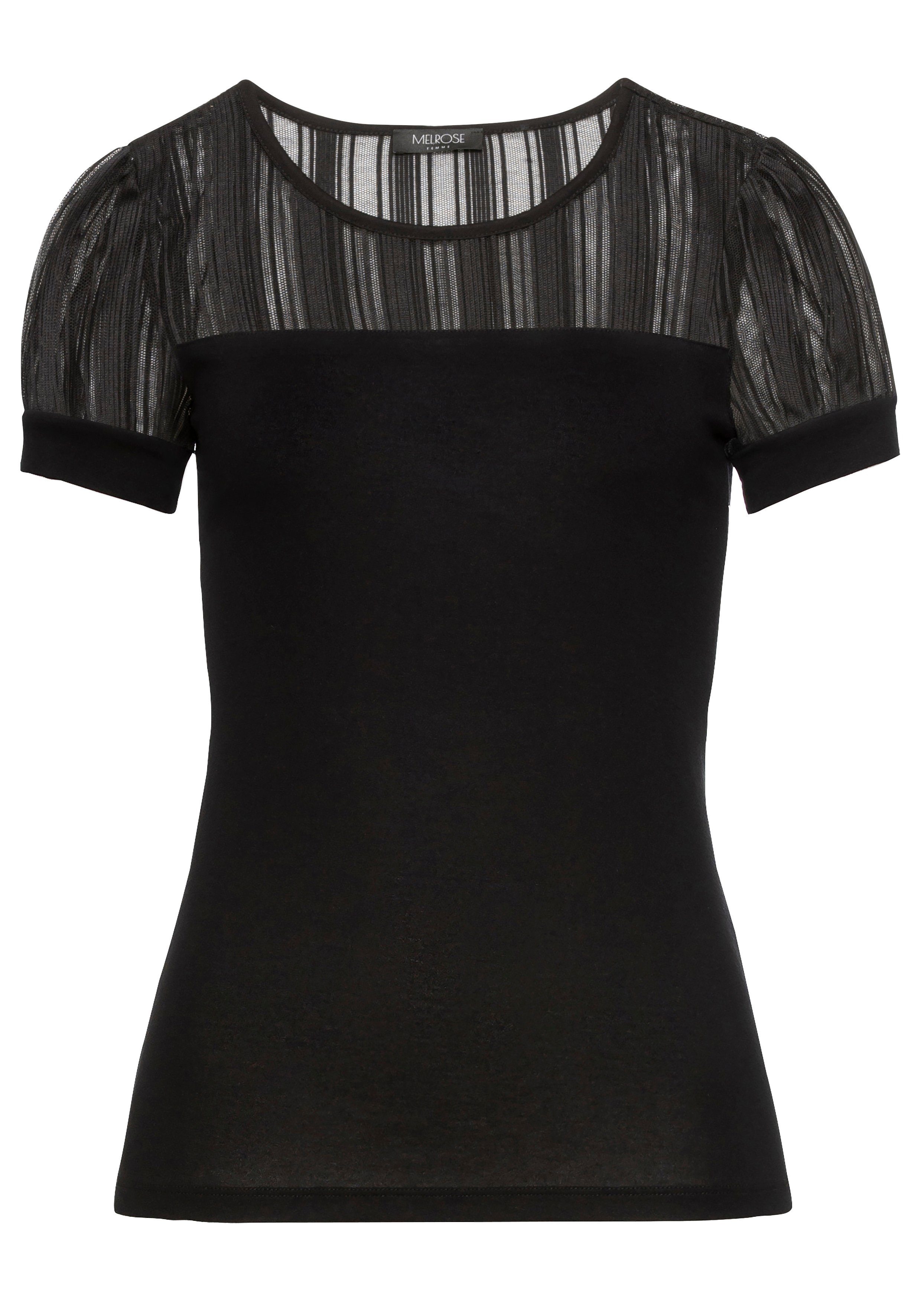 Melrose Kanten shirt met pofmouwen getailleerde pasvorm van elastisch materiaal