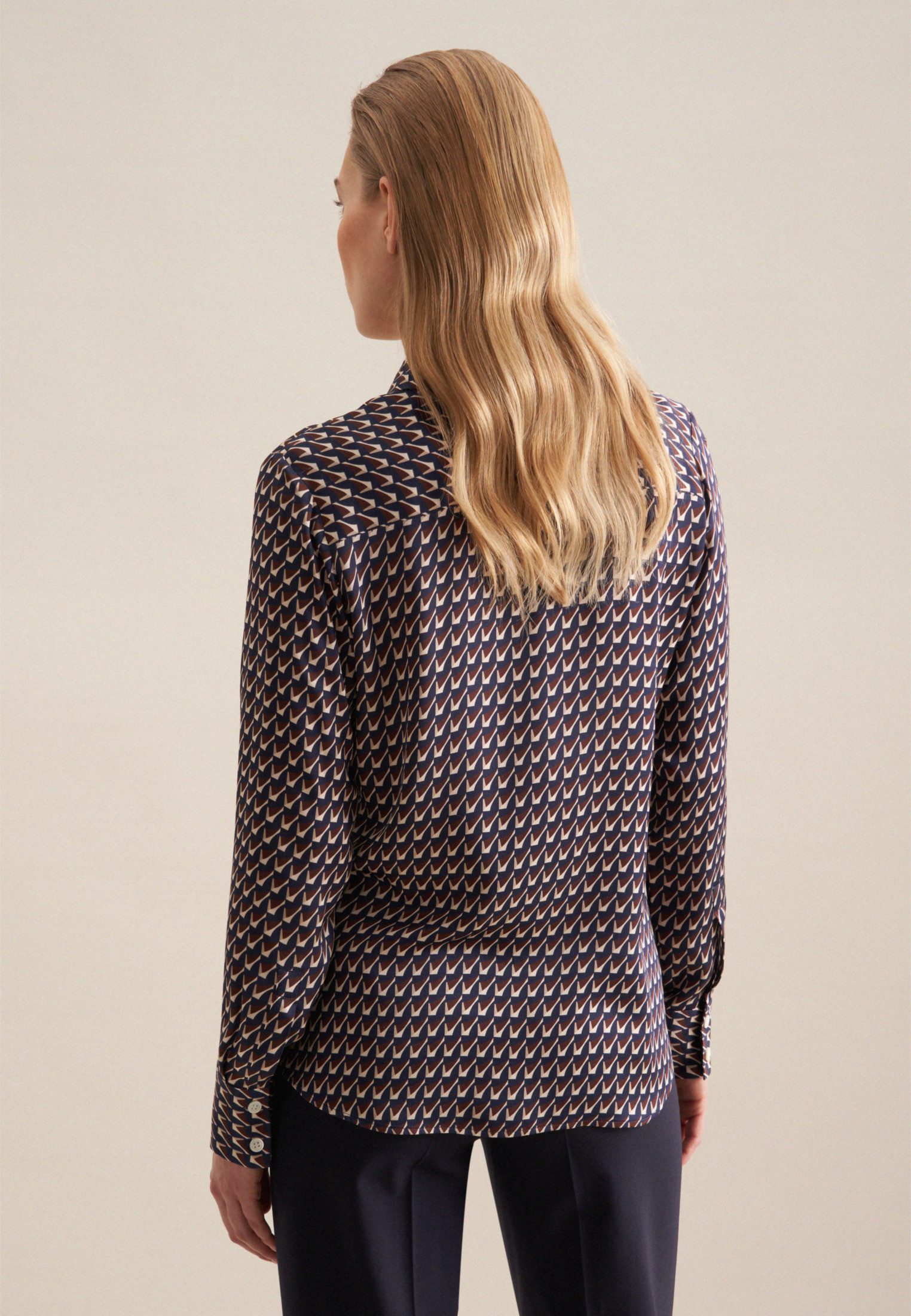 seidensticker Overhemdblouse Zwarte roos Lange mouwen kraag print