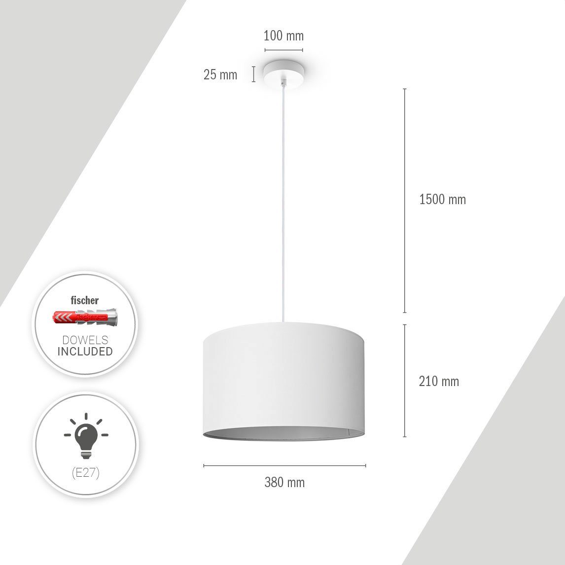 Paco Home Hanglamp Hugo uni Color Plafondlamp LED woonkamer en slaapkamer, effen kleuren, decoratie E27