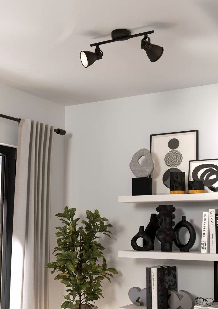 EGLO Ledplafondspots SERAS 2 plafondlamp, woonkamerlamp, spot, zwart, metaal, GU10