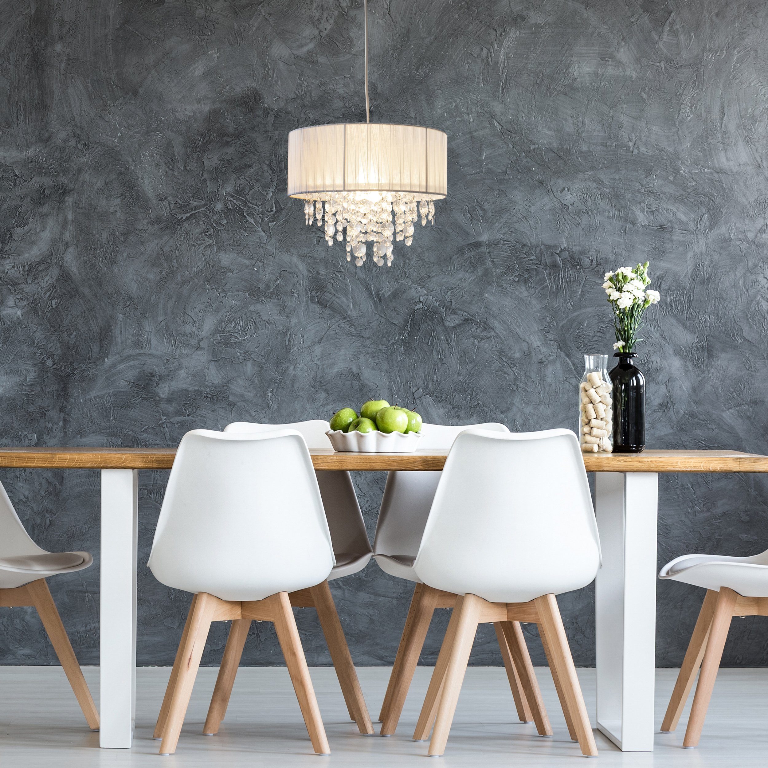 näve Hanglamp Kristallo incl. pendel: wit - 80 cm, materiaal: metaal, kunststof/textiel, wit (1 stuk)
