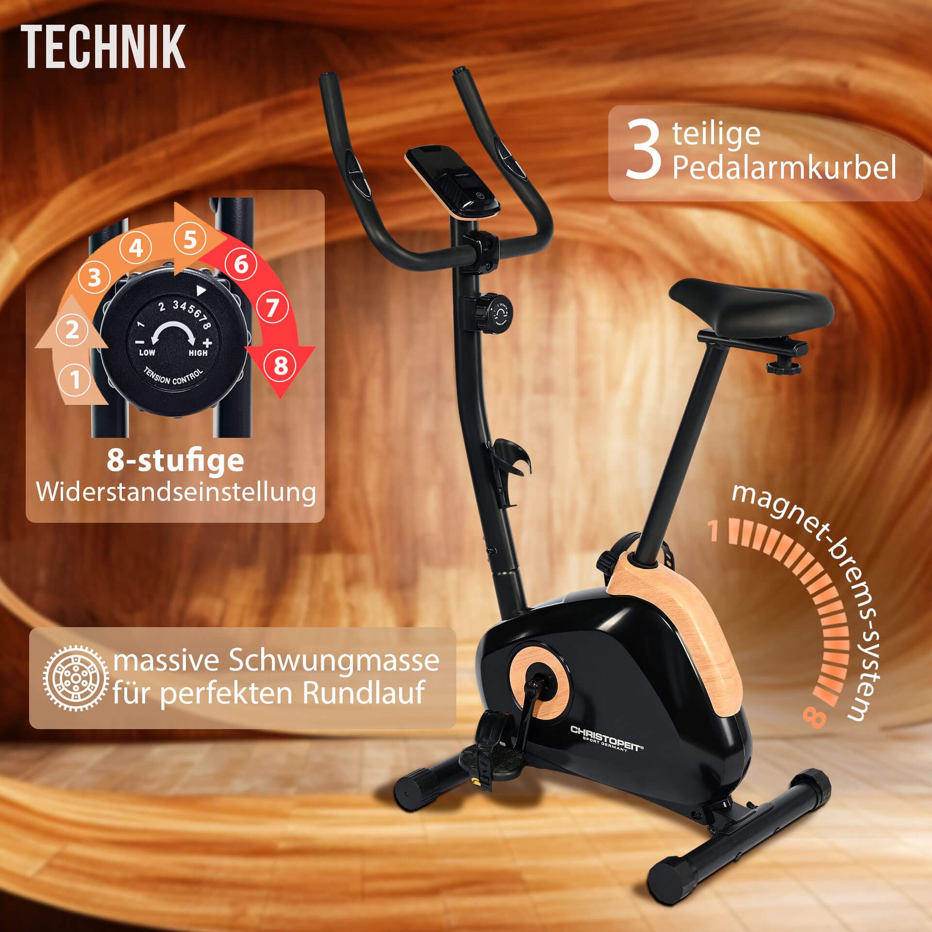 Christopeit Sport® Hometrainer HT 2.1 Swinggewicht ca. 5 kg, 8 weerstandsniveaus