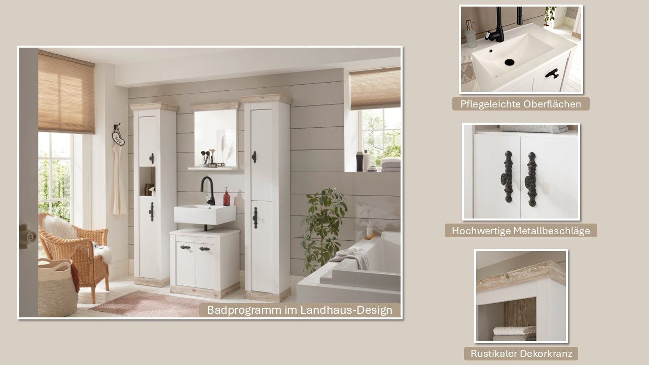 Home affaire Hoge kast Florenz, Badschrank im Landhausstil, Schrank mit Metallgriffen