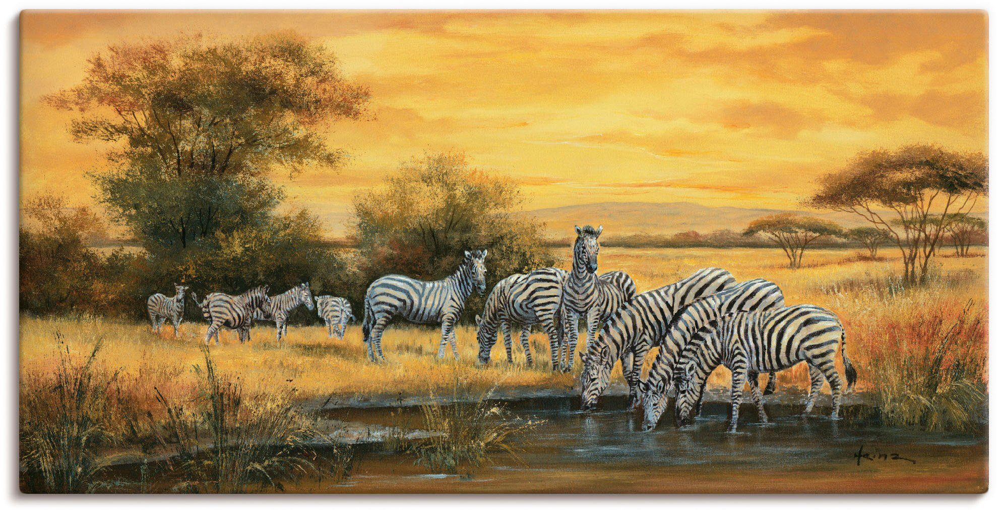 Artland Artprint Zebra’s op de steppe in vele afmetingen & productsoorten - artprint van aluminium / artprint voor buiten, artprint op linnen, poster, muursticker / wandfolie ook g