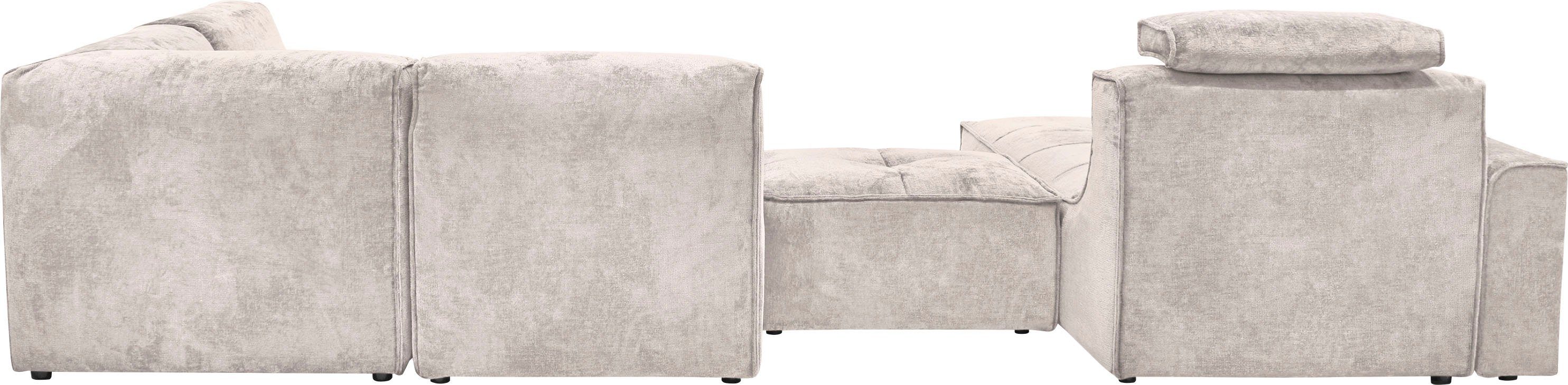 RAUM.ID Zithoek Monolid U-Vorm Afzonderlijke module voor combinatie op maat, bekleding in teddy-look (7-delig)
