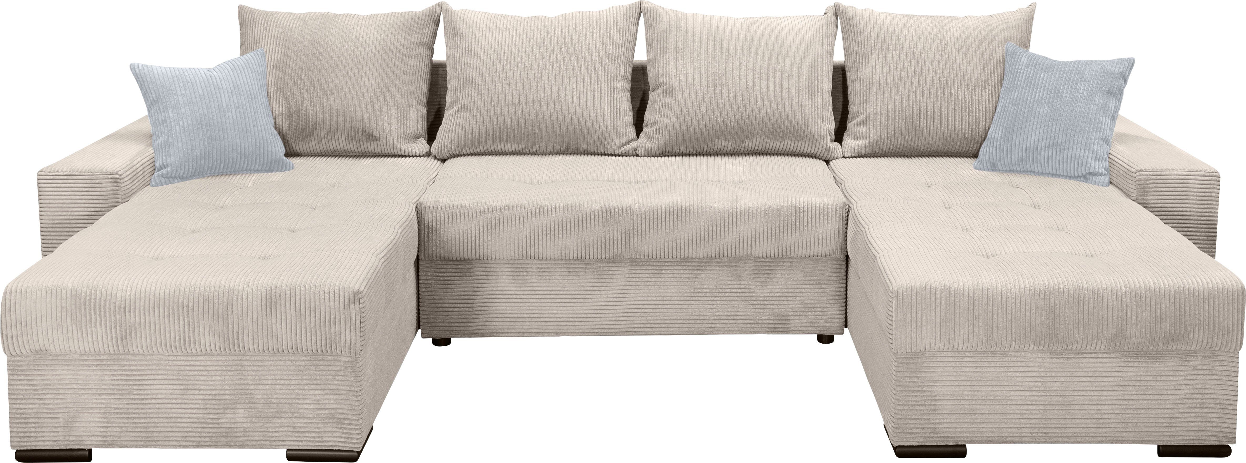 COLLECTION AB Zithoek XL-Josy U-vorm, breedte 313 cm, cord-/mix incl. bedfunctie, bedlade, met 4 gelijk grote rugkussens