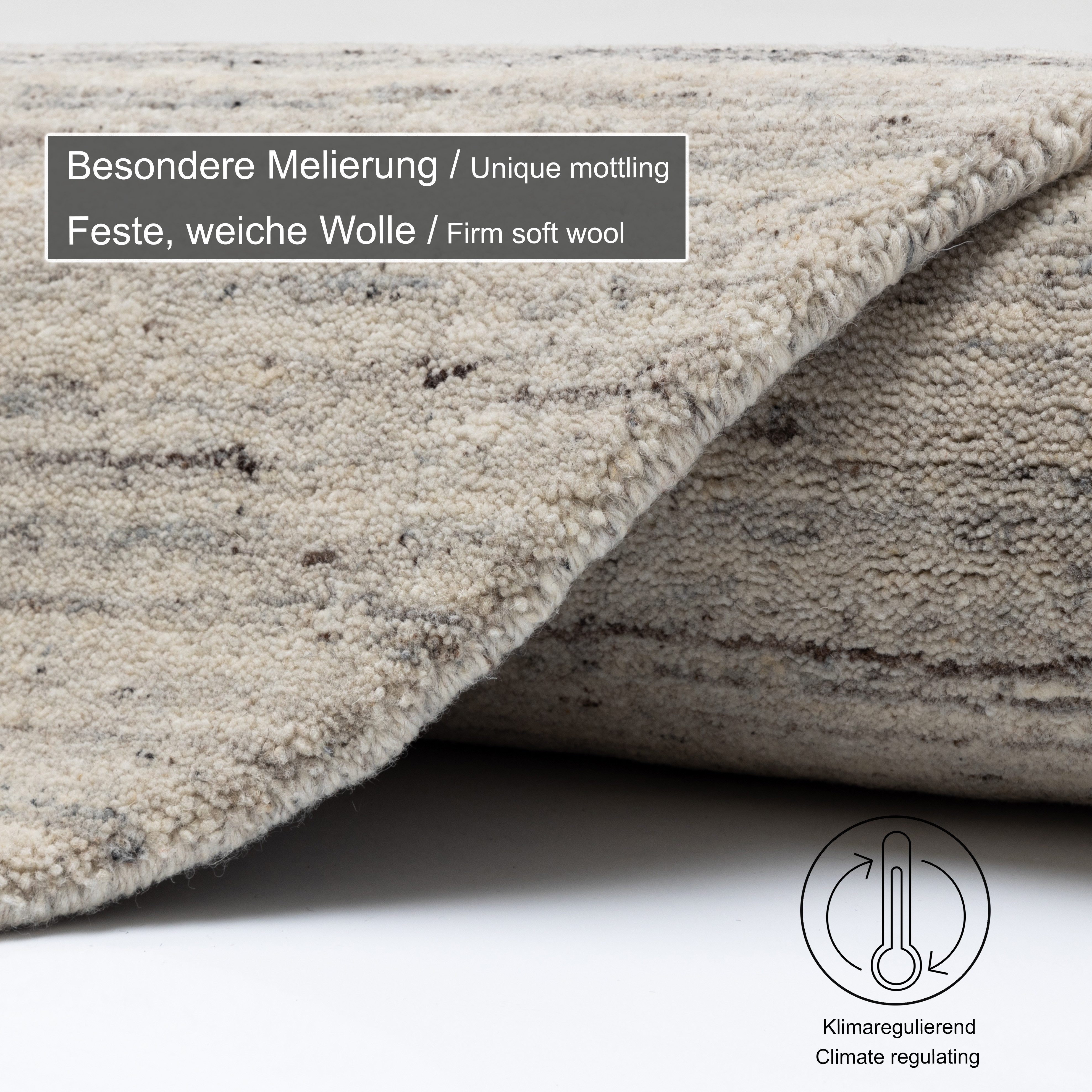 THEKO Wollen kleed Pure Uni Handgeweven vloerkleed, mêlee, zuivere wol