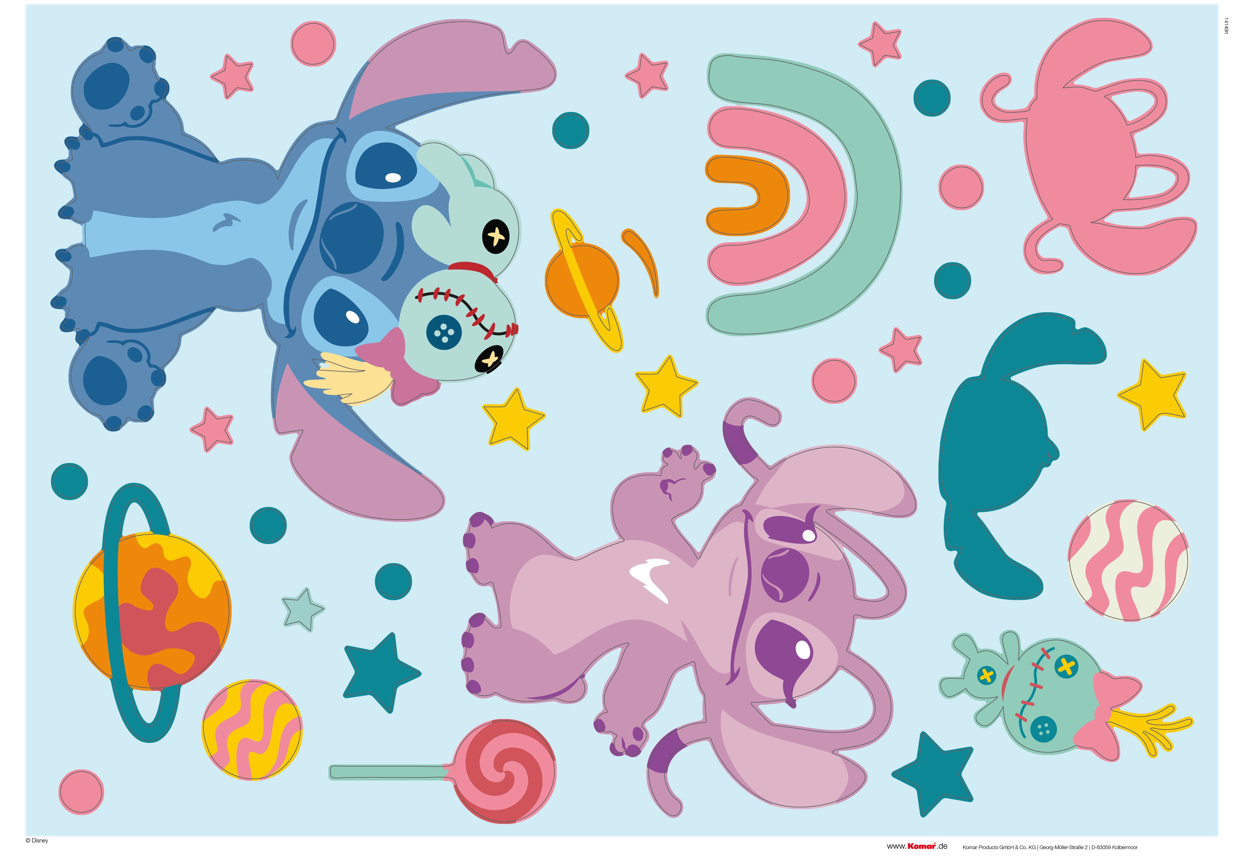 Komar Wandfolie Stitch World - grootte 50 x 70 cm zelfklevend, wandstickers, kinderkamer (35-delig)