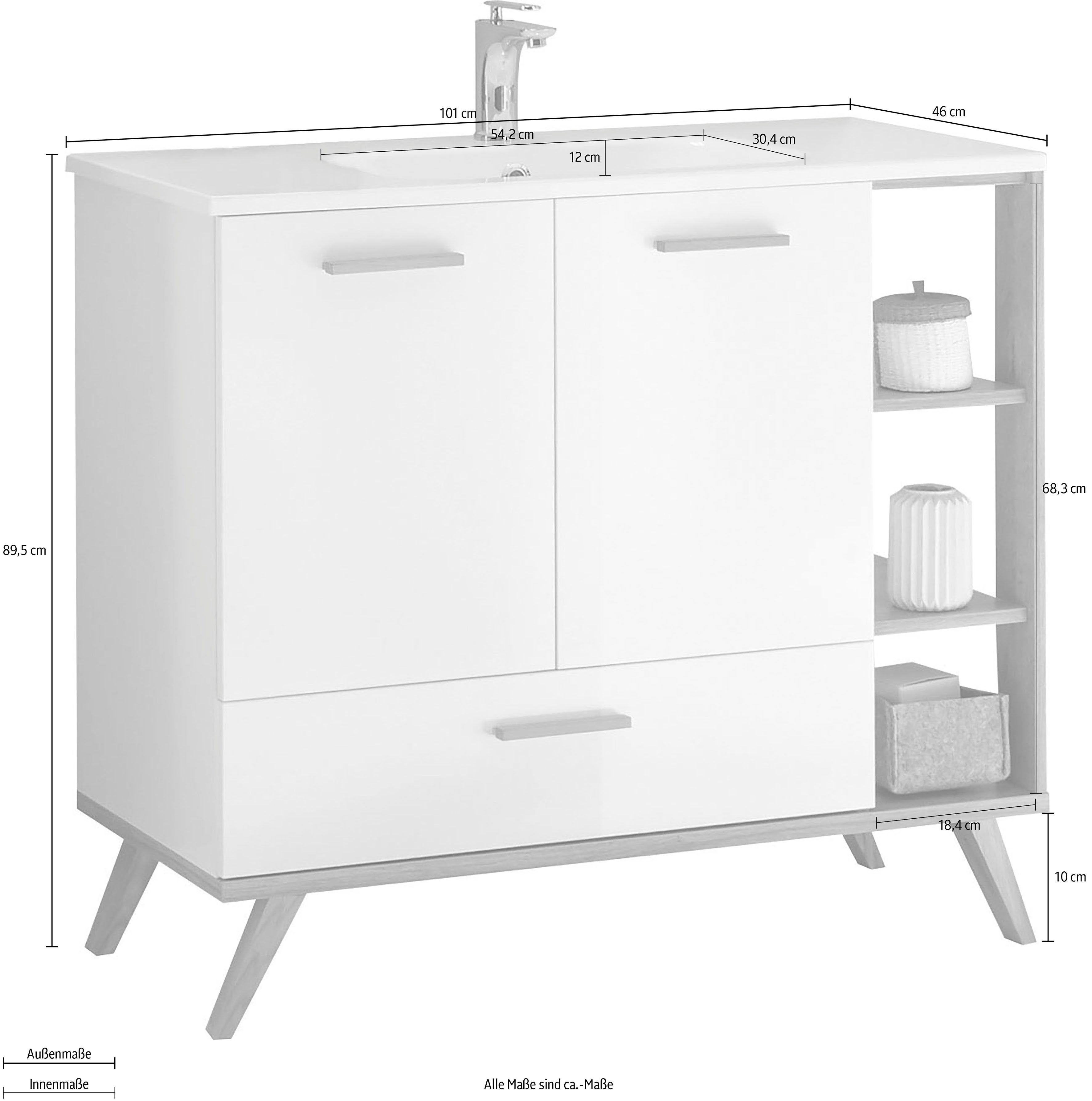 Saphir Wastafelonderkast Quickset mineraalmarmeren wastafel met onderkast, 101 cm breed