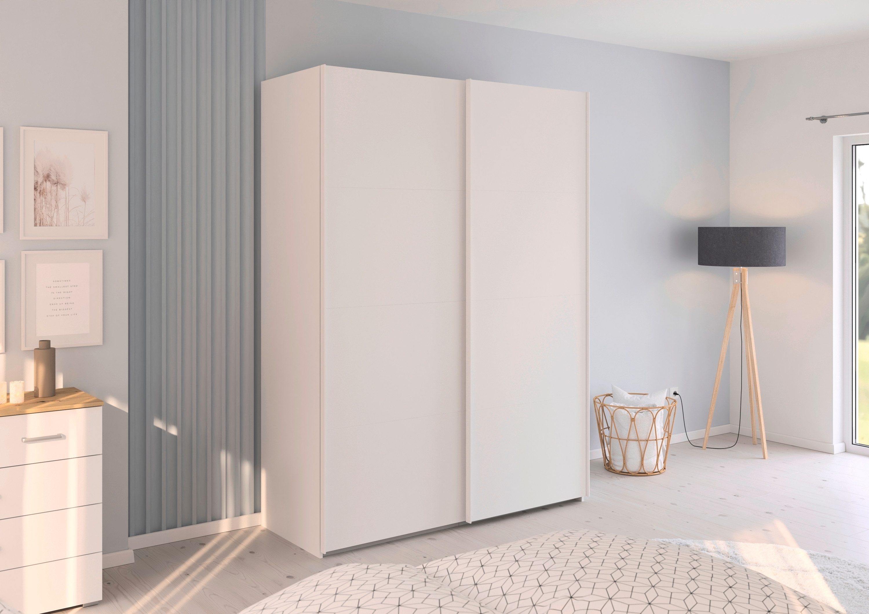 rauch Schuifdeurkast Kledingkast Kast Garderobe Slaapkamerkast EVELYN in elegante stijl, in 5 breedtes, handgrepen in corpuskleur made in germany