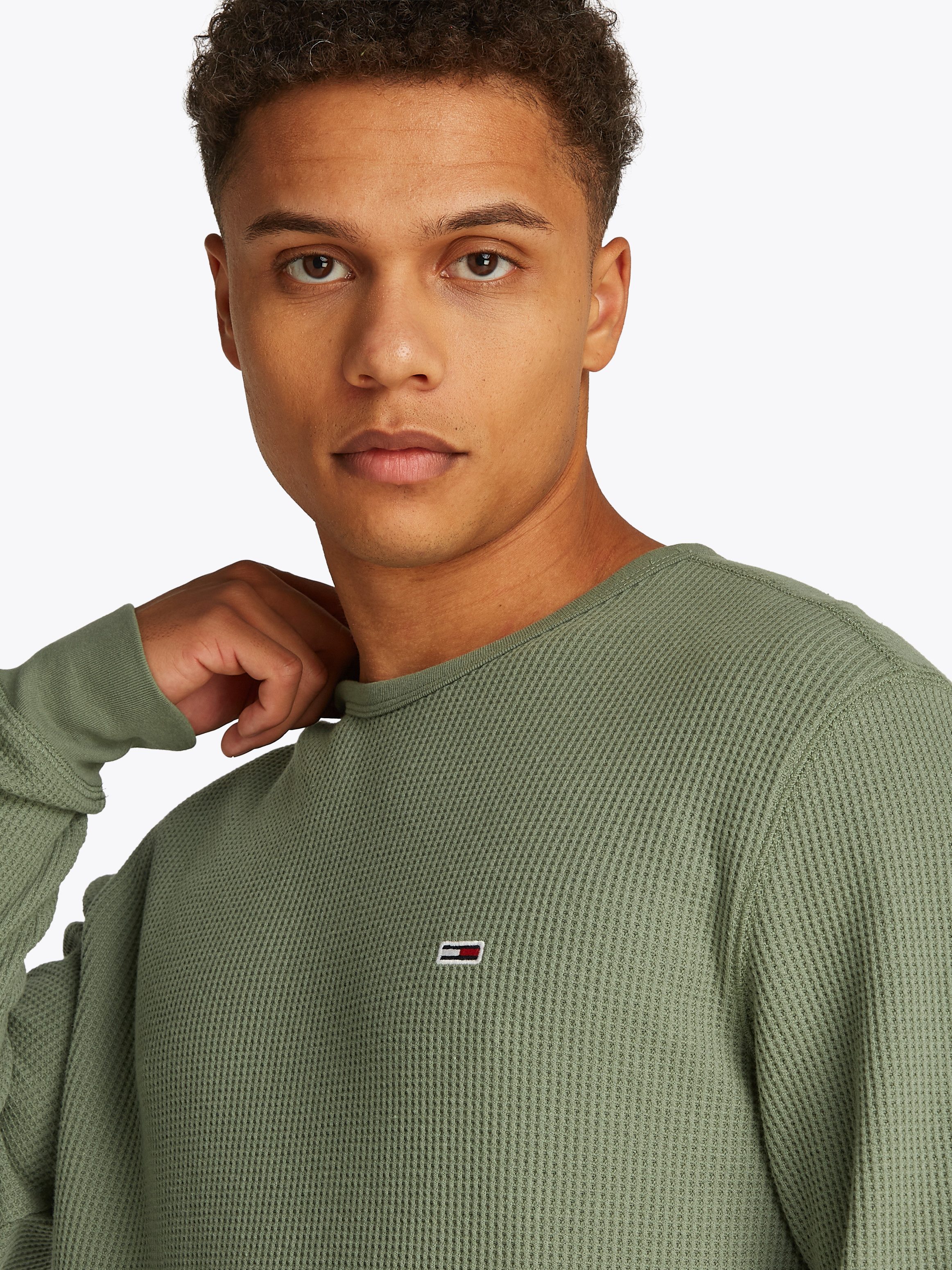 TOMMY JEANS Shirt met lange mouwen TJM SLIM WAFFLE L/S TEE EXT