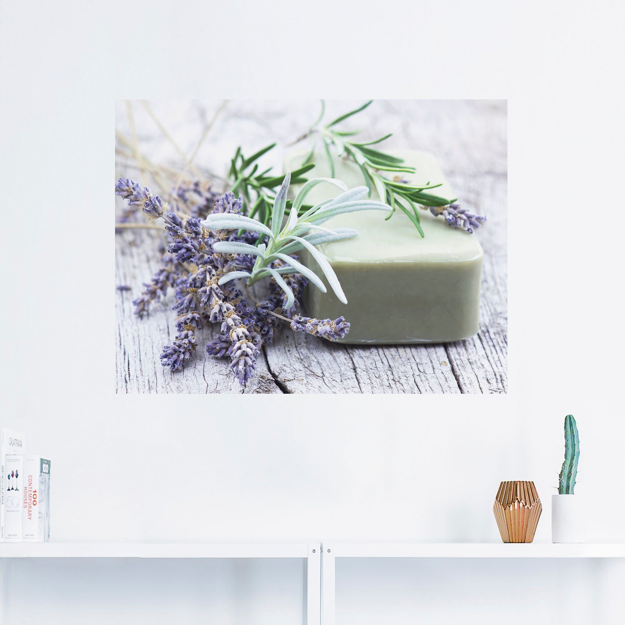 Artland Artprint Stuk natuurlijke zeep met kruiden als artprint op linnen, poster, muursticker in verschillende maten