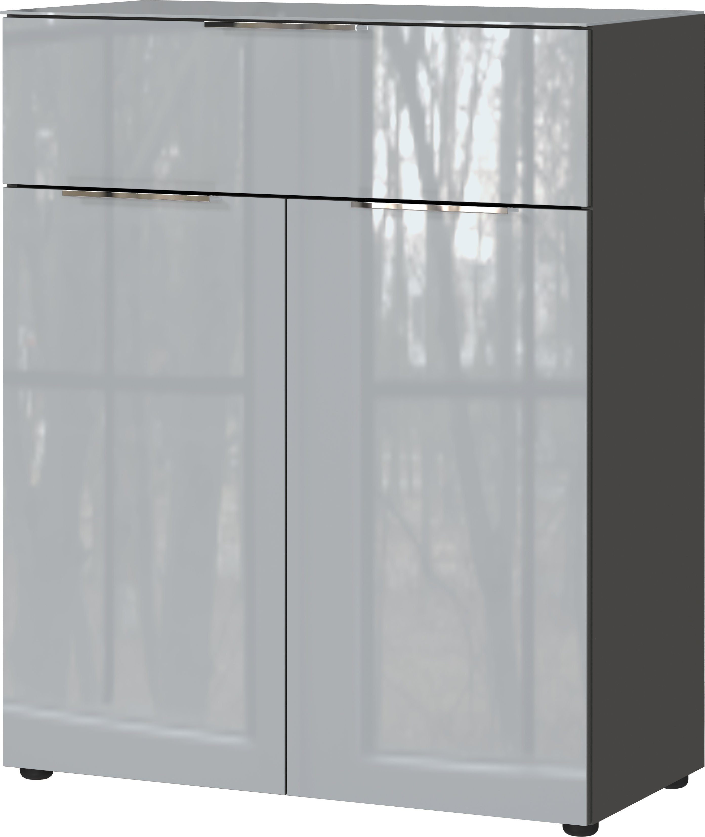GERMANIA Kast met laden en deuren OAKLAND Breedte 83 cm , fronten en bovenblad met glas-inlay