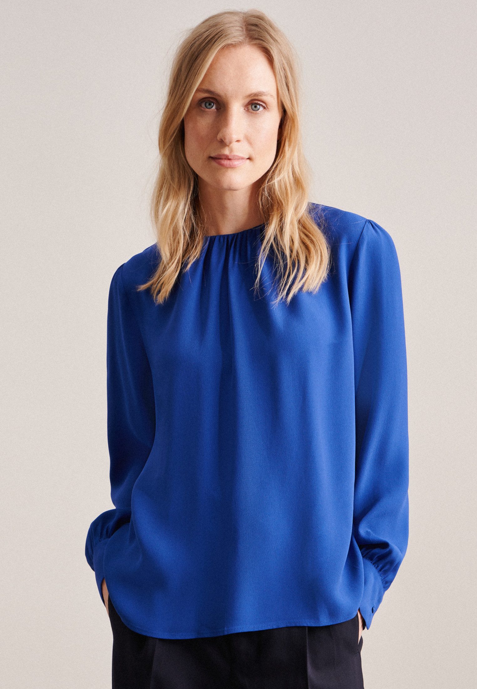 seidensticker Shirtblouse Zwarte roos 3/4-mouwen ronde hals uni dames blouses maat XXL (44) blauw