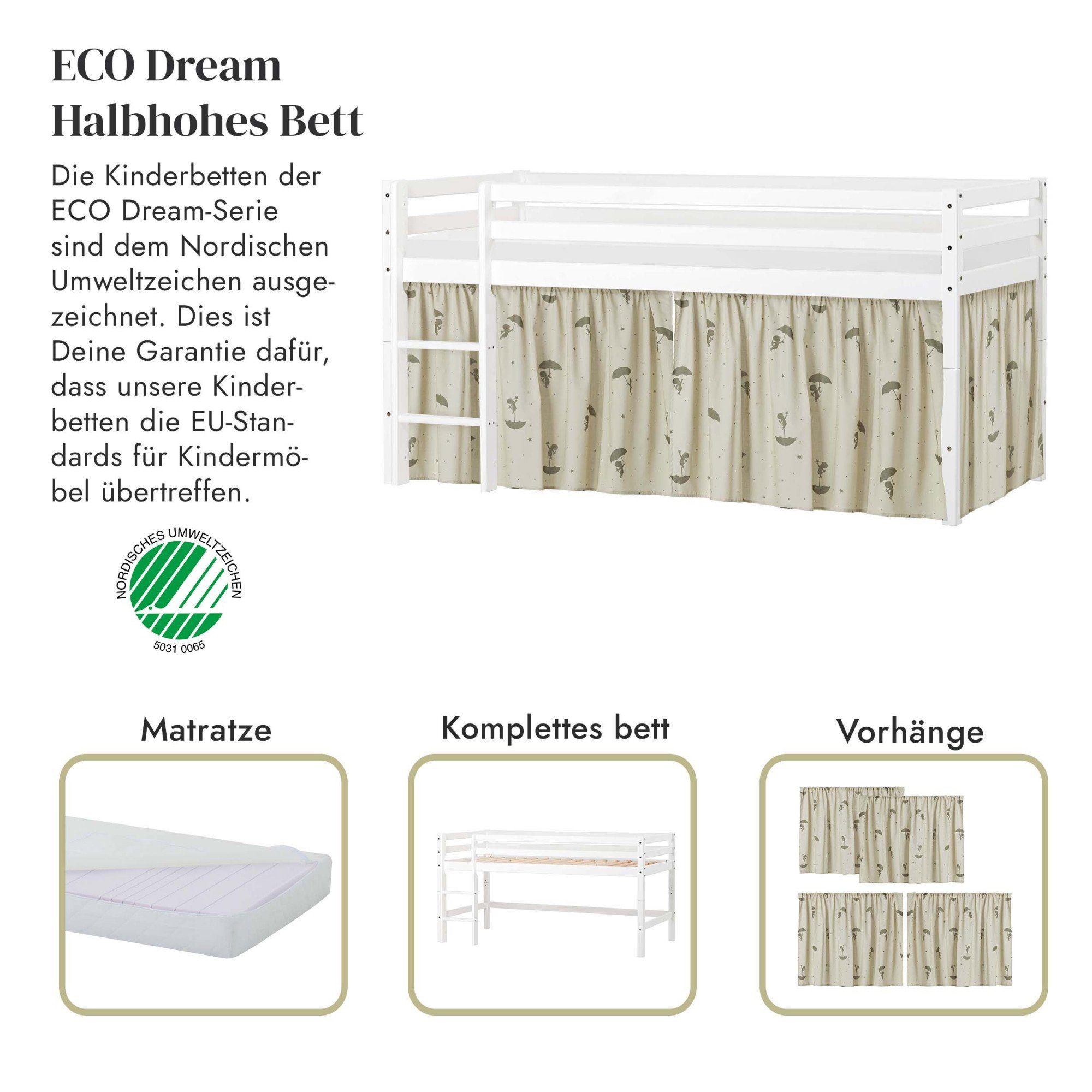 Hoppekids Speelbed Eco Dream Massief hout, naar keuze in 2 afmetingen en 4 kleuren, matras ter keuze