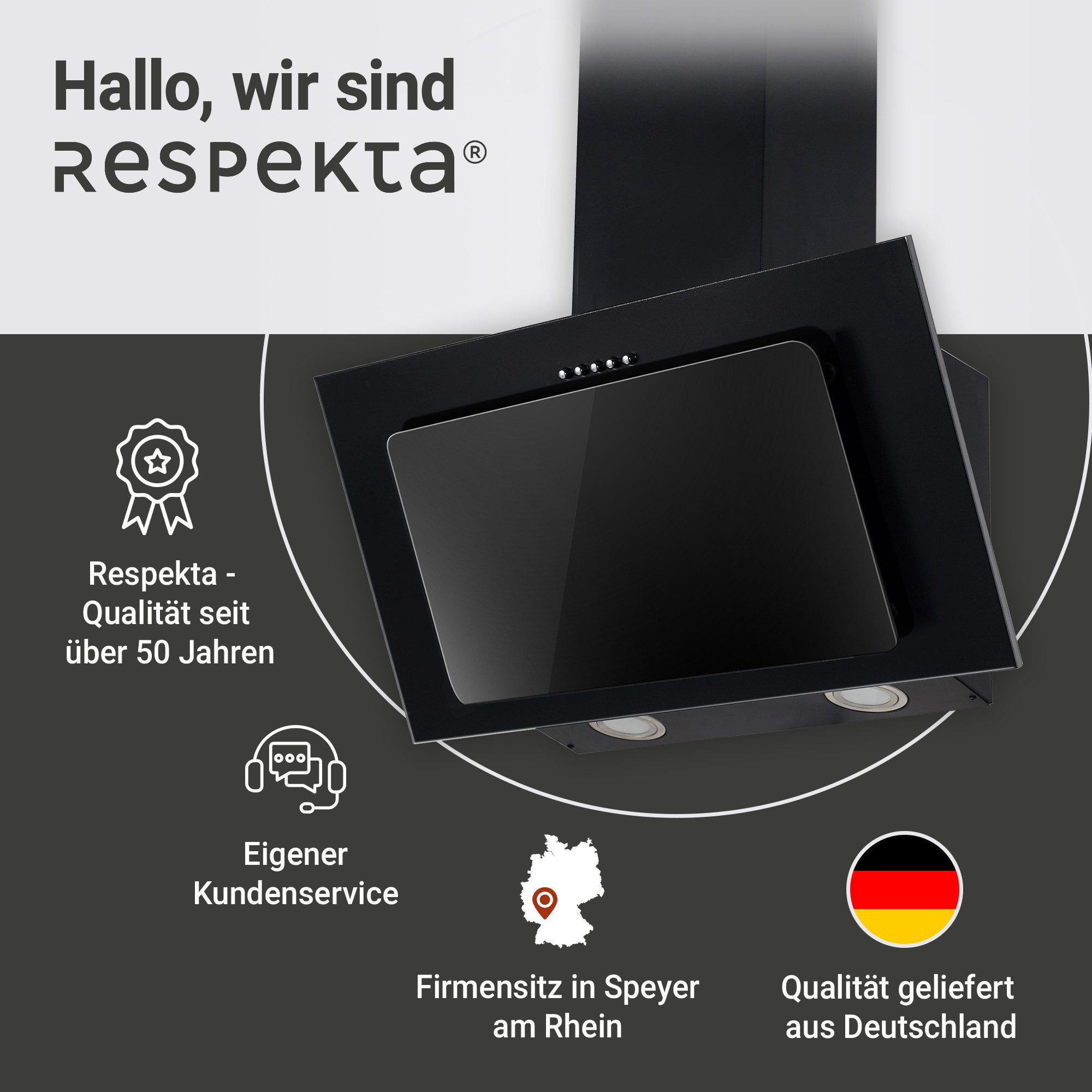RESPEKTA Schuine wandkap CH 33060 60 cm, 3 vermogensniveaus, led-verlichting, geschikt voor afzuiging en recirculatie