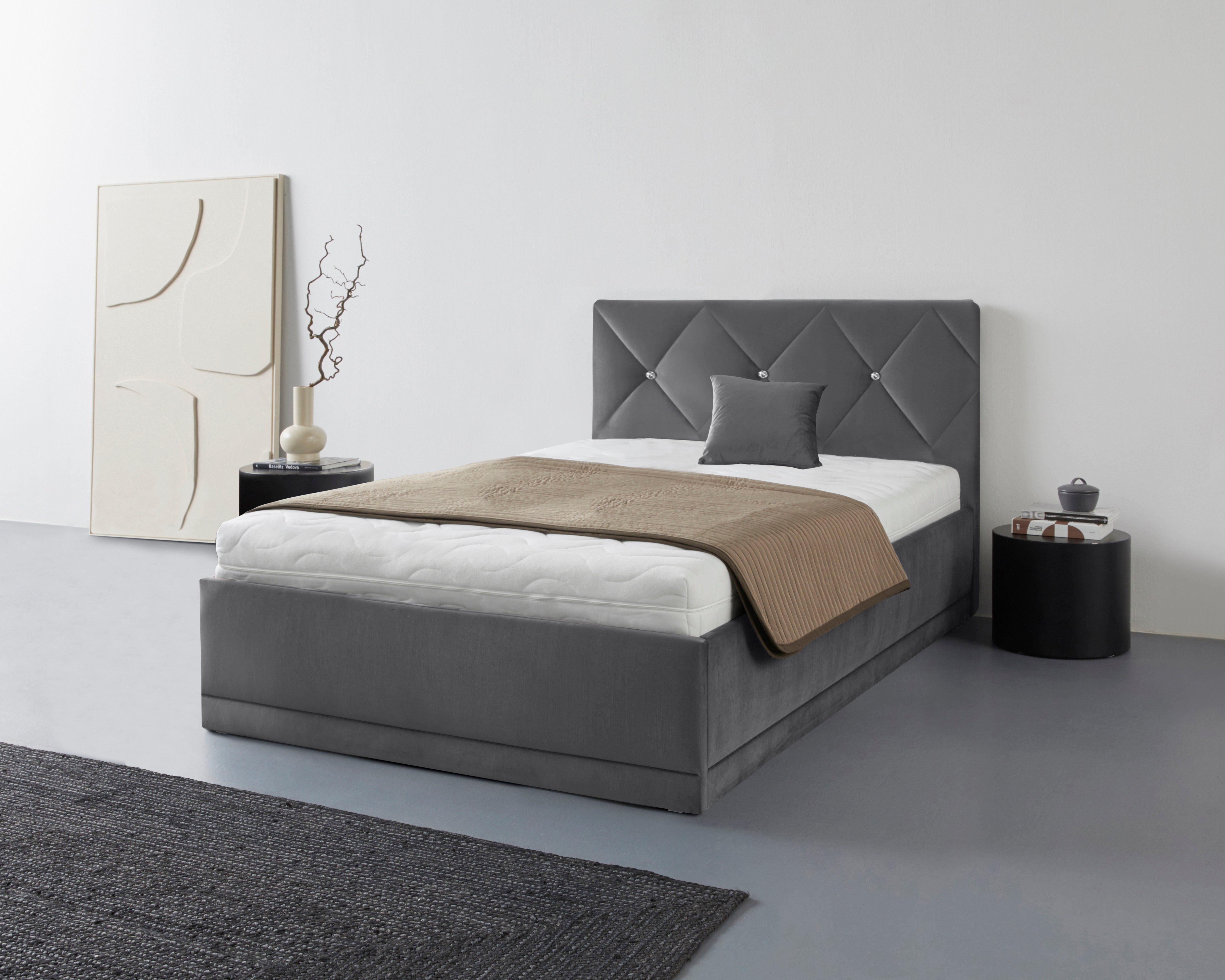 Westfalia Polsterbetten Gestoffeerd bed ADAMAS ook met bedlade, knoopdetails met stras