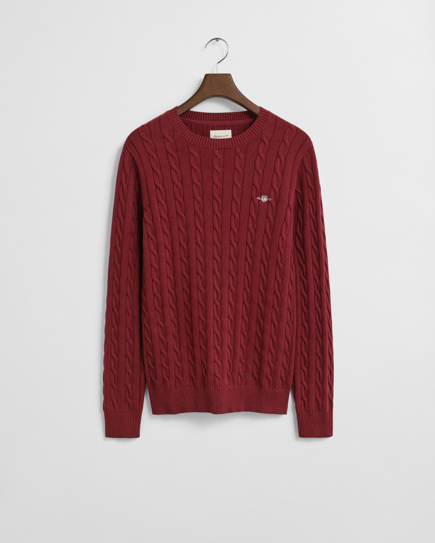 Gant Gebreide trui COTTON CABLE C-NECK met wapen-logo borduurwerk op de borst