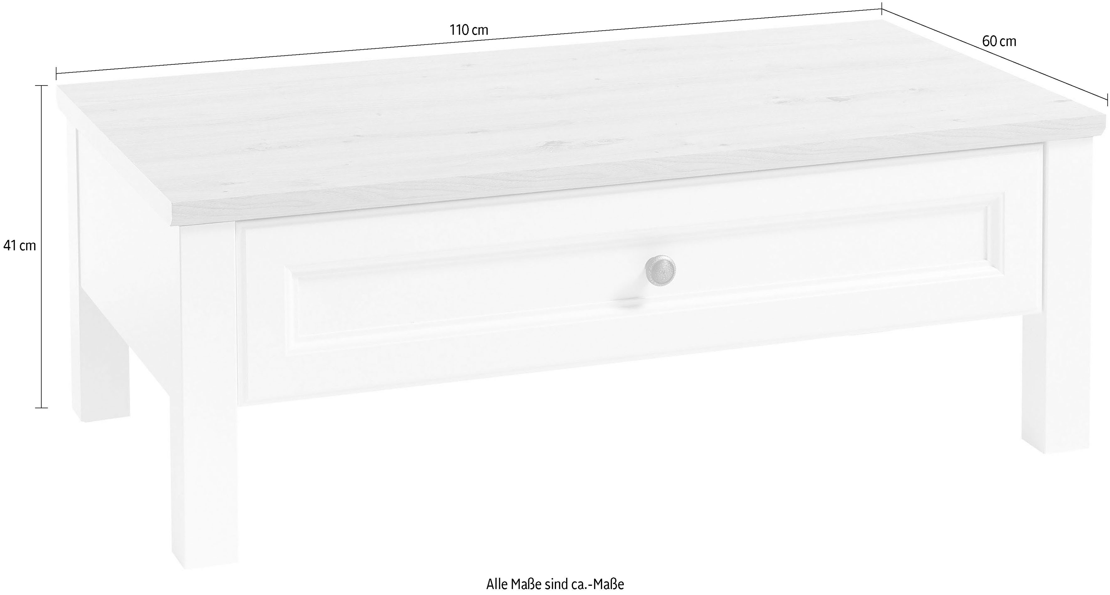 Stolkom Salontafel Toskana, TOPSELLER! Landhuisstijl wit, tafel met 1 lade