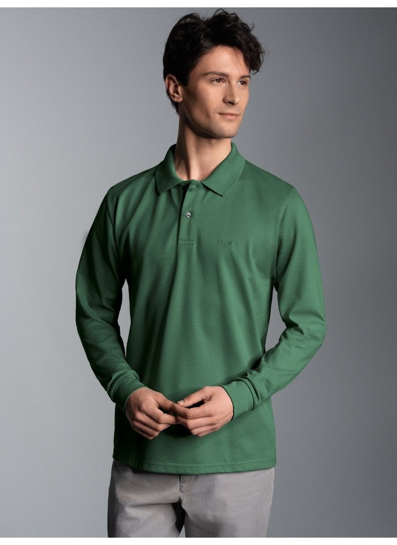Trigema Poloshirt TRIGEMA lange mouw poloshirt met mouwboorden (1-delig) heren t-shirts maat XXL groen