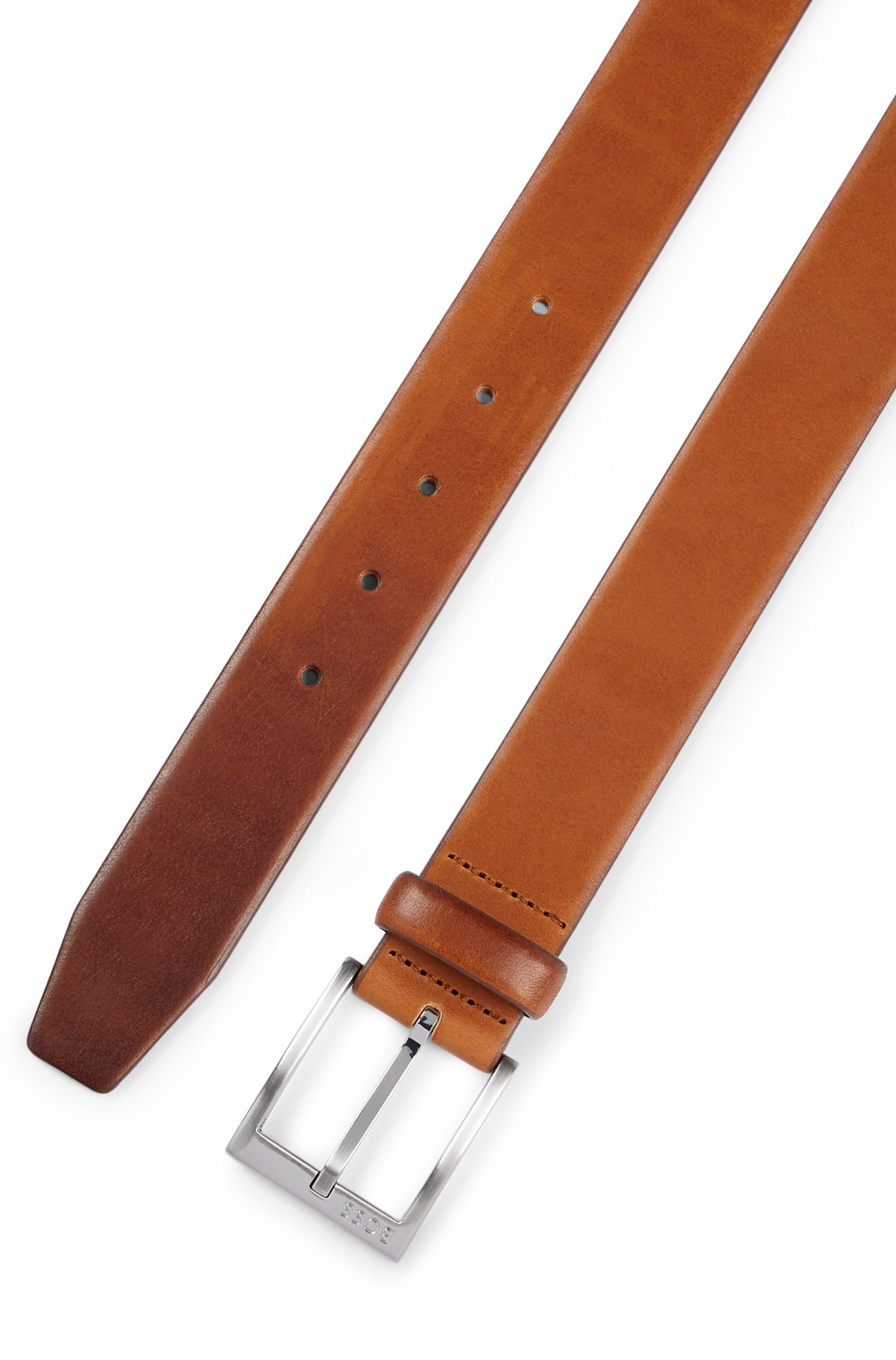 Boss Leren riem met vierkante sluiting en gegraveerd logo