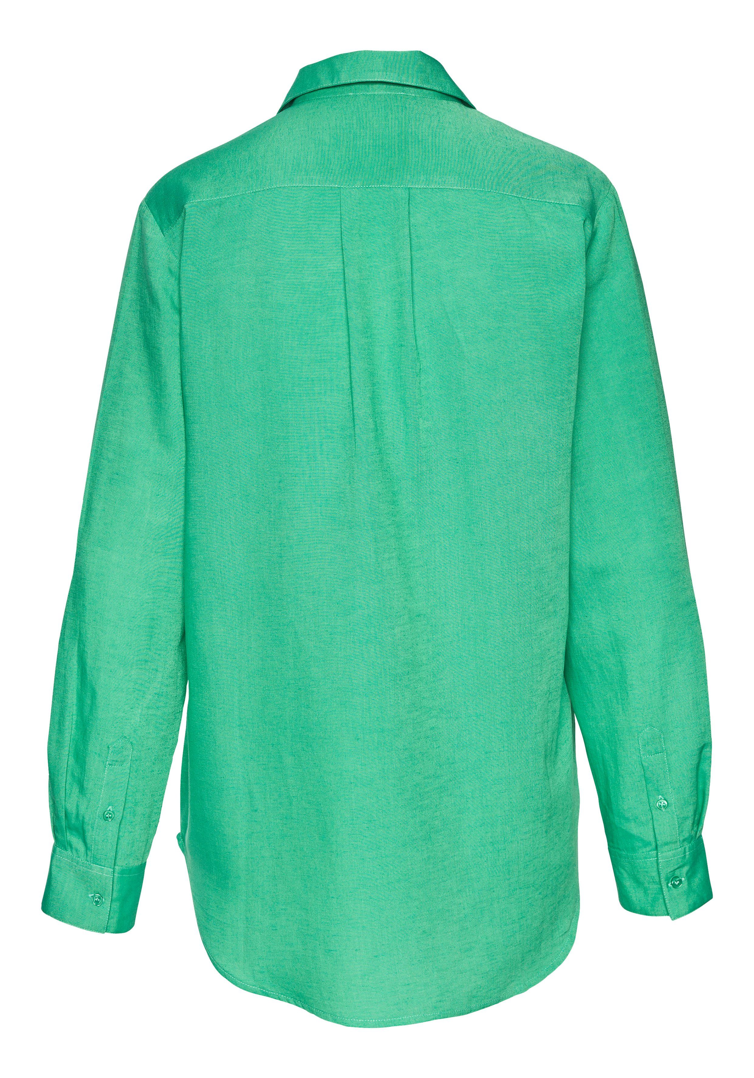 Lascana Overhemdblouse van linnenmix, damesblouse met overhemdkraag en knoopsluiting