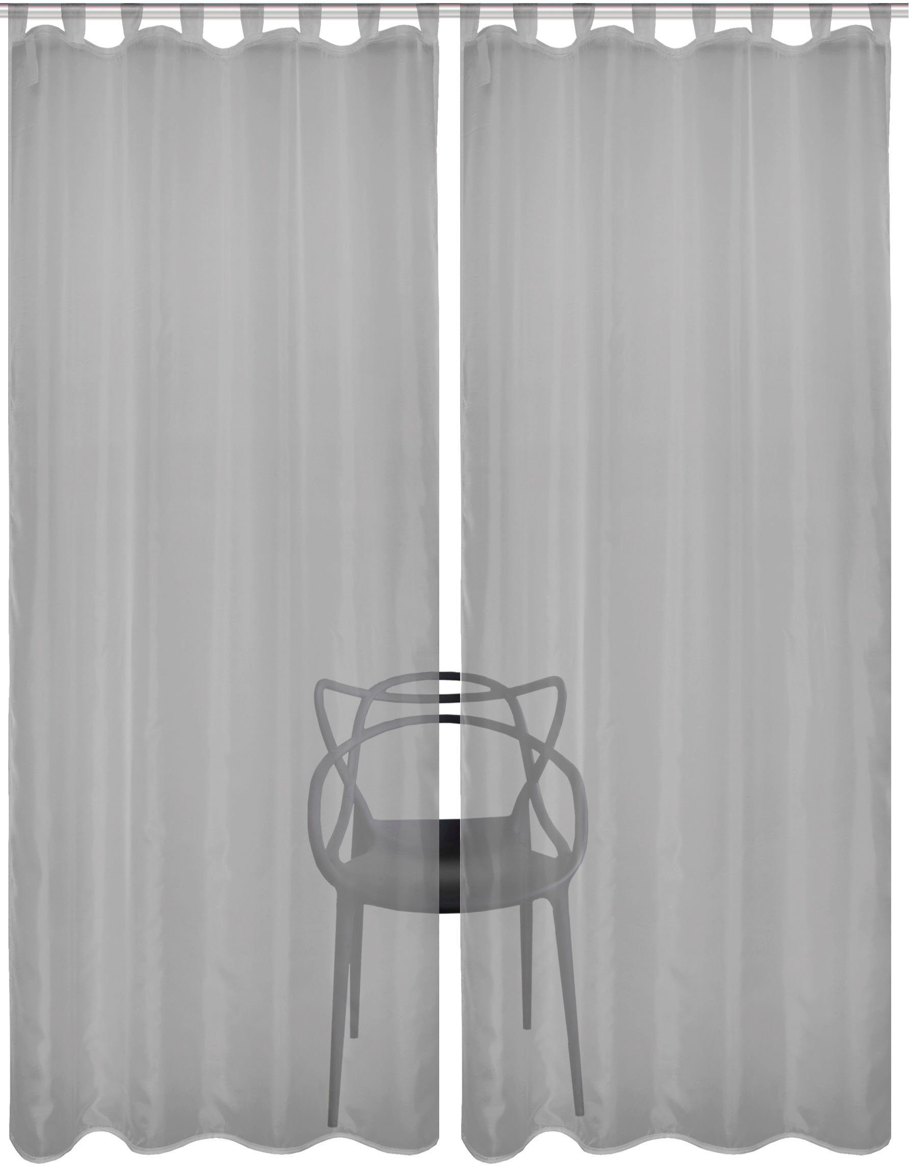 HOME WOHNIDEEN Gordijn NESSI 2-DELIG PAKKET Effen, voile, transparant, lussen incl. trekband, 2-pack (2 stuks)