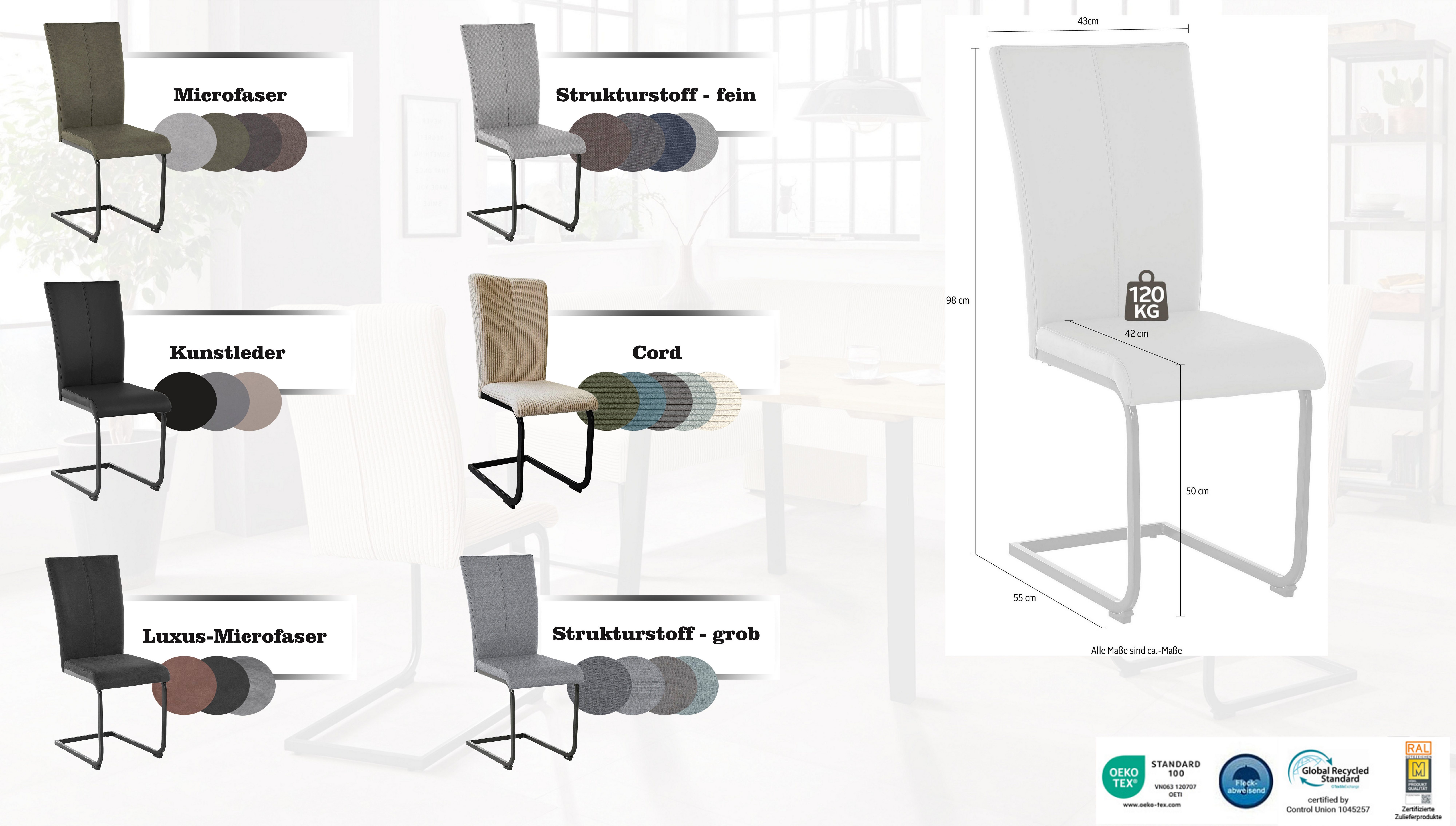 Home affaire Vrijdragende stoel Oliver Stoel belastbaar tot 120 kg (set, 2 stuks)