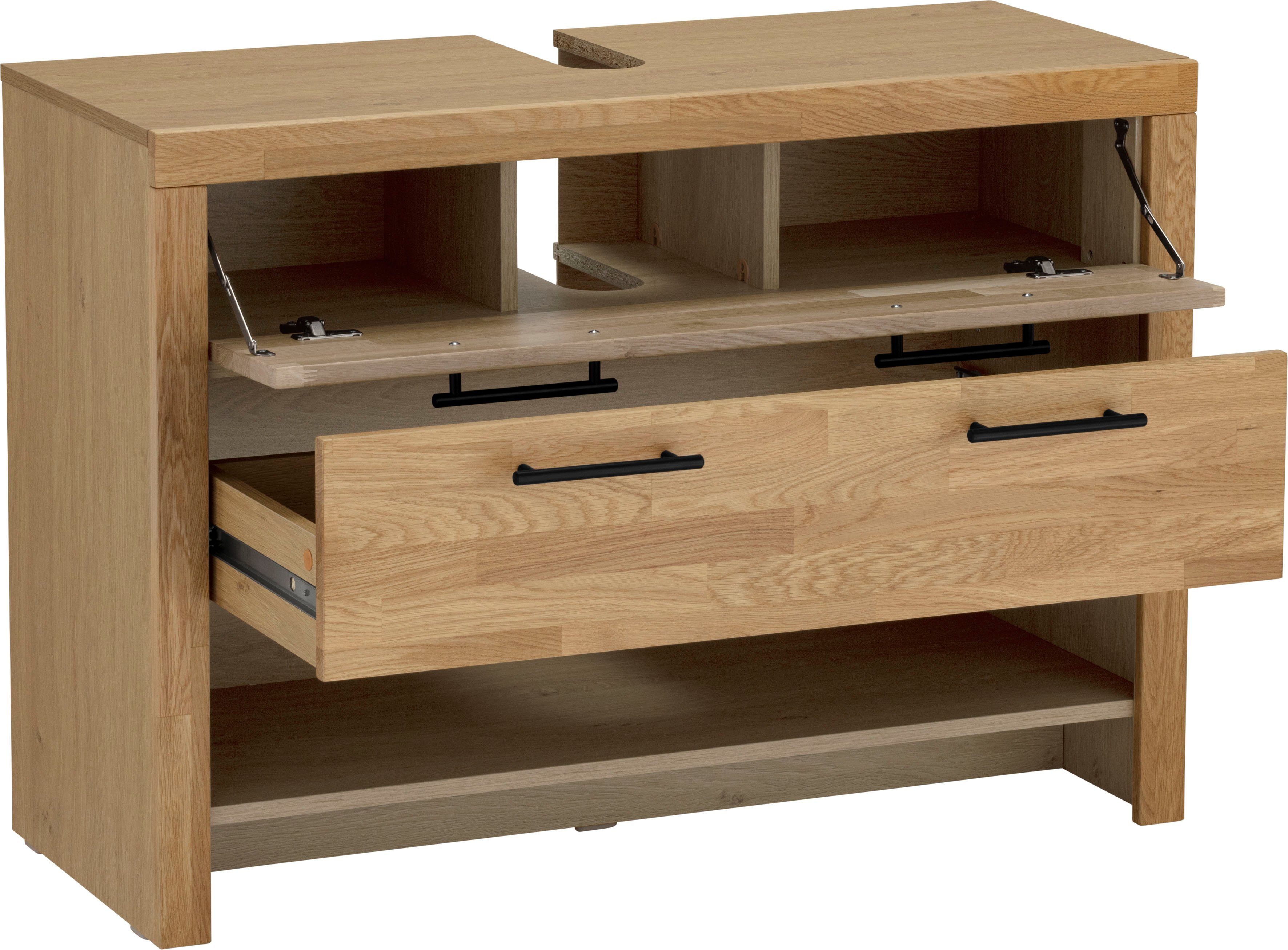 Home affaire Wastafelonderkast Satori Breedte 100 cm, fronten & lijst van eiken, klep en lade