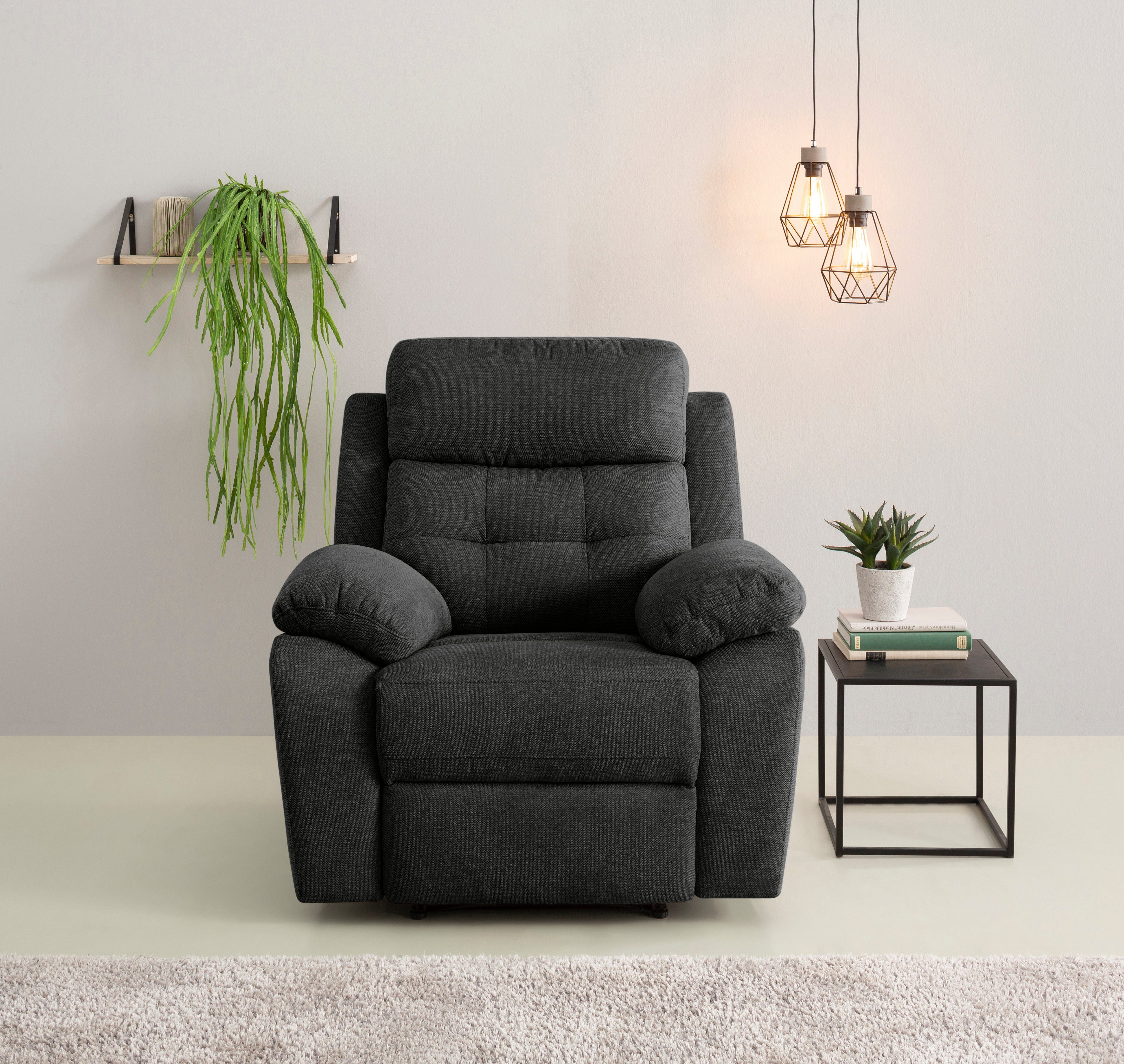 Home affaire Relaxfauteuil Lannilis met ligfunctie, tv-stoel met handmatige of elektrische relaxfunctie, lichtgrijs tv-fauteuils maat Geweven stof