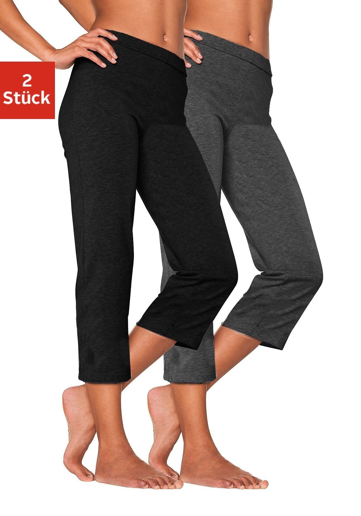 vivance active Capribroek met rubberen tailleband, loungewear (Set van 2) dames capri broeken maat 48/50 multicolor