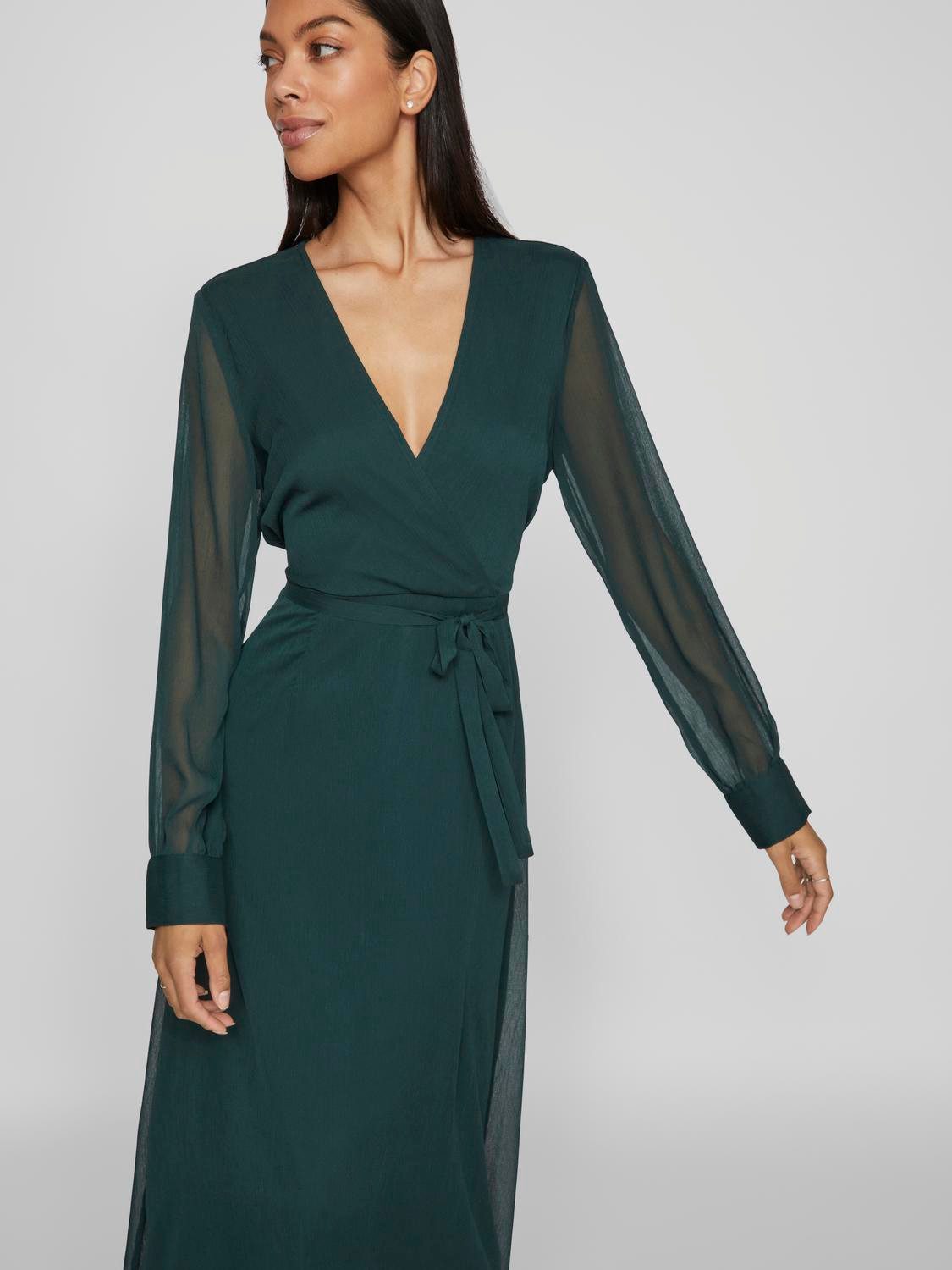 Vila Chiffon jurk VIFALIA V-NECK L S MIDI DRESS NOOS